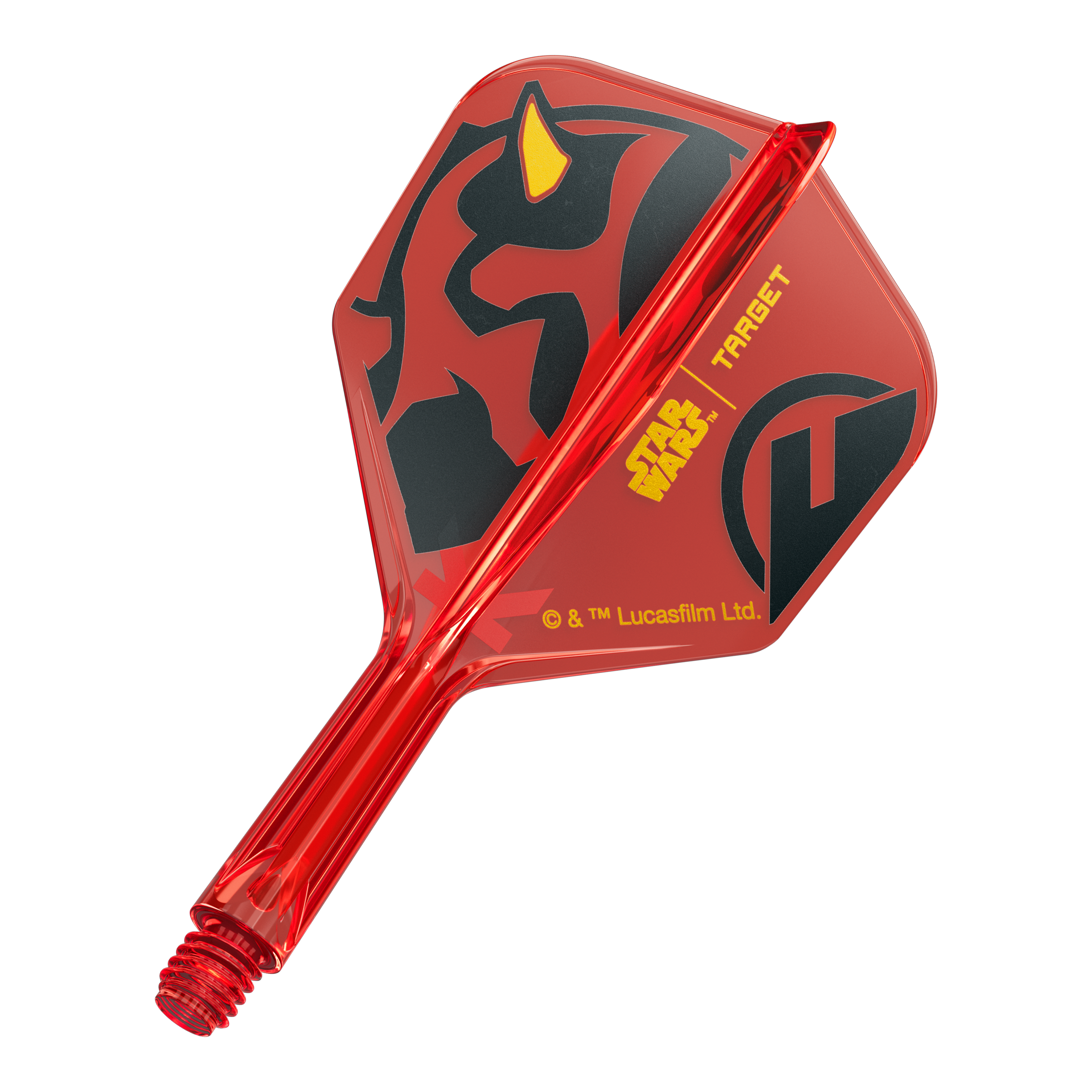 Target Star Wars K-Flex Darth Maul No6 Flights Ein Bild eines Dartflugs, basierend auf dem Dateinamen '410520_Target_StarWars_KFlex_DarthMaul_No6_Flights_Short_19mm_1'. Das Produkt zeigt ein Star Wars Motiv im Darth Maul Design.