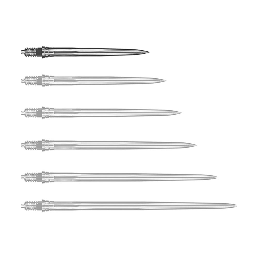 Caliburn EZ-EVO Dartspitzen - Smooth - Silber Abgebildet wird eine weitere glatte silberne Dartspitze, vermutlich in einer anderen Perspektive. Die Spitze scheint aus Metall zu bestehen.