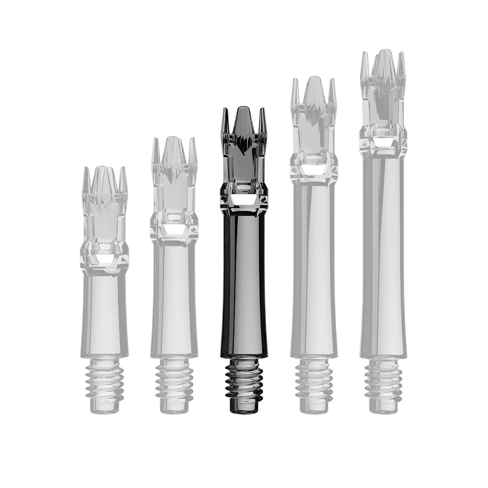 L-Style L-System Ersatzshafts - Clear Black Das Produkt zeigt einzelne Ersatzshafts in durchsichtigem Schwarz. Die Shafts liegen parallel.