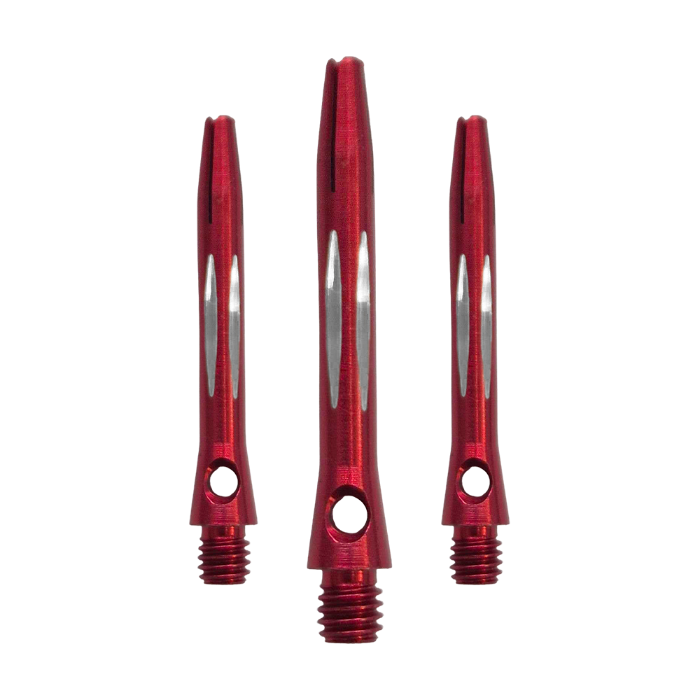 Diamond Cut Aluminium Shafts - Rot - 35 mm Hier sieht man den Diamond Cut Aluminium Shafts - Rot - 35mm als Set. Es sind mehrere rote Aluminium-Dartschäfte mit Diamantschliff im Set enthalten.