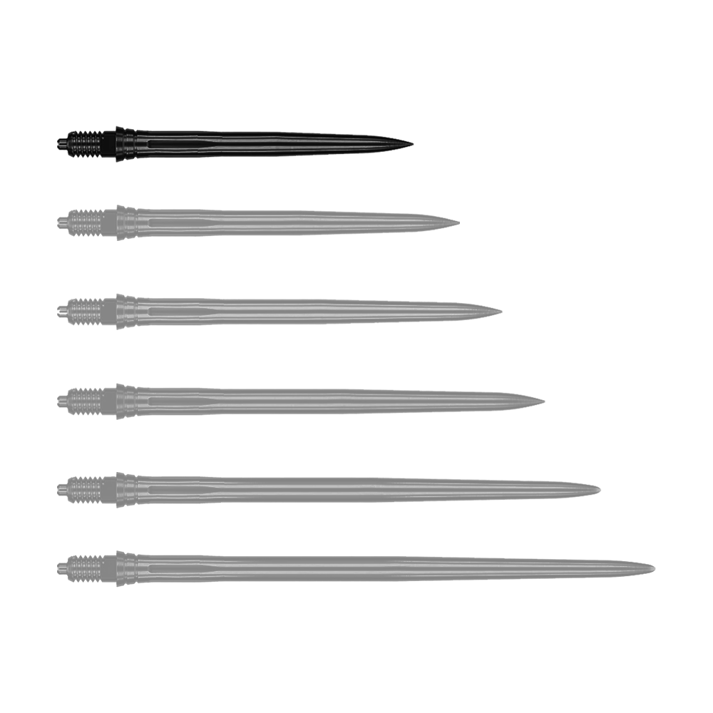 Caliburn EZ-EVO Dartspitzen - Smooth - Schwarz Das Bild zeigt schwarze Dartspitzen mit glatter Oberfläche, vermutlich 28 mm lang. Die Datei trägt den Namen EVO181_Caliburn_EZ-EVO_Dartspitzen_Smooth_Schwarz_28mm_1.