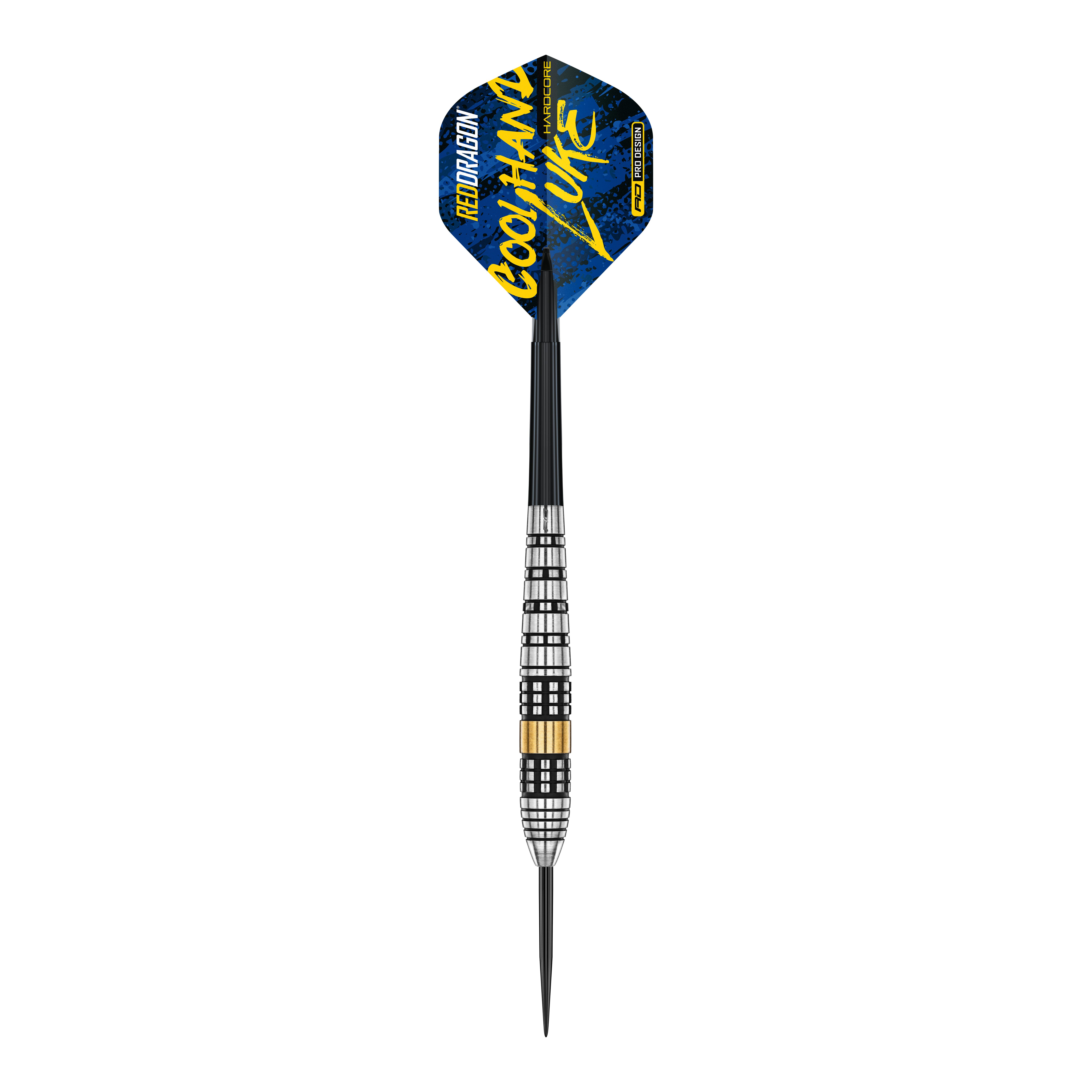Red Dragon Luke Humphries Brass Steeldarts - 21 g Red Dragon Luke Humphries Brass Steeldarts - 21 g ist ein Steeldart-Set mit Messing-Barrels. Das Bild zeigt den Dartpfeil aus der Nahaufnahme.