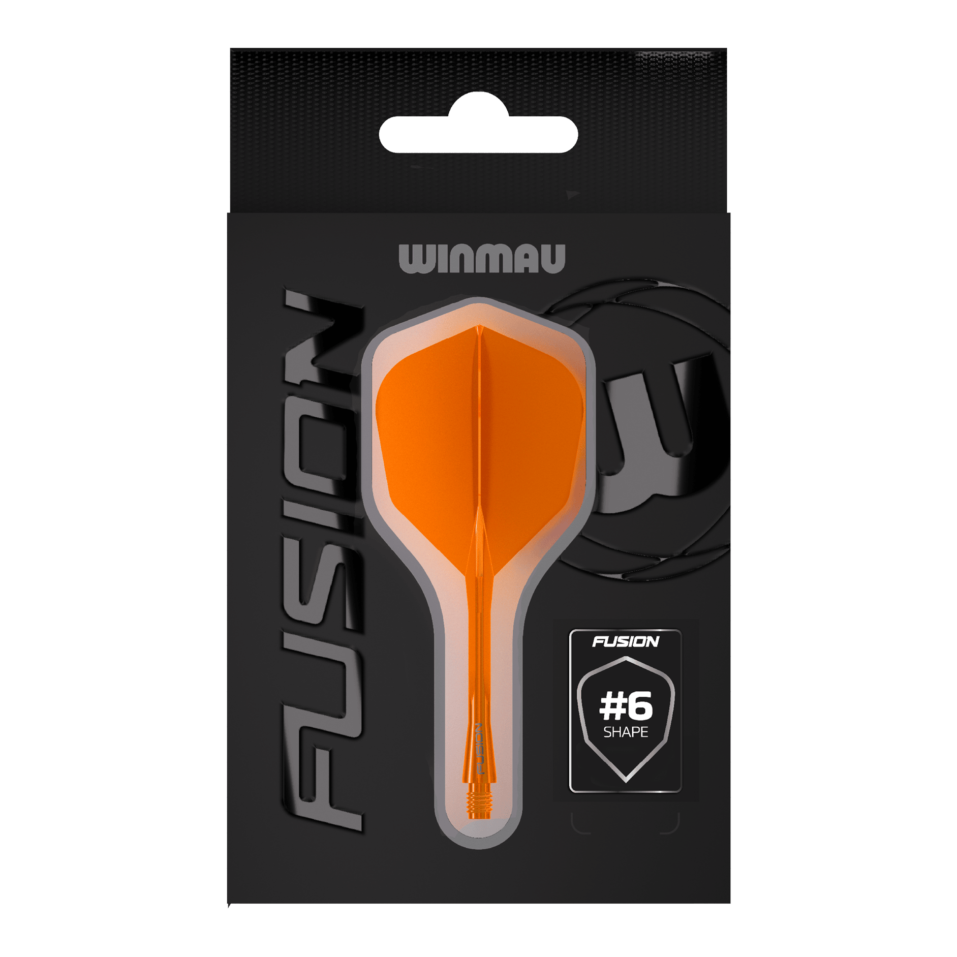 Winmau Fusion Flight-Shaft-System No6 Neon Orange Das Bild zeigt das Winmau Fusion Flight-Shaft-System No6 in Neon Orange. Dieses System verbindet Flight und Shaft zu einer stabilen Einheit für Dartpfeile.