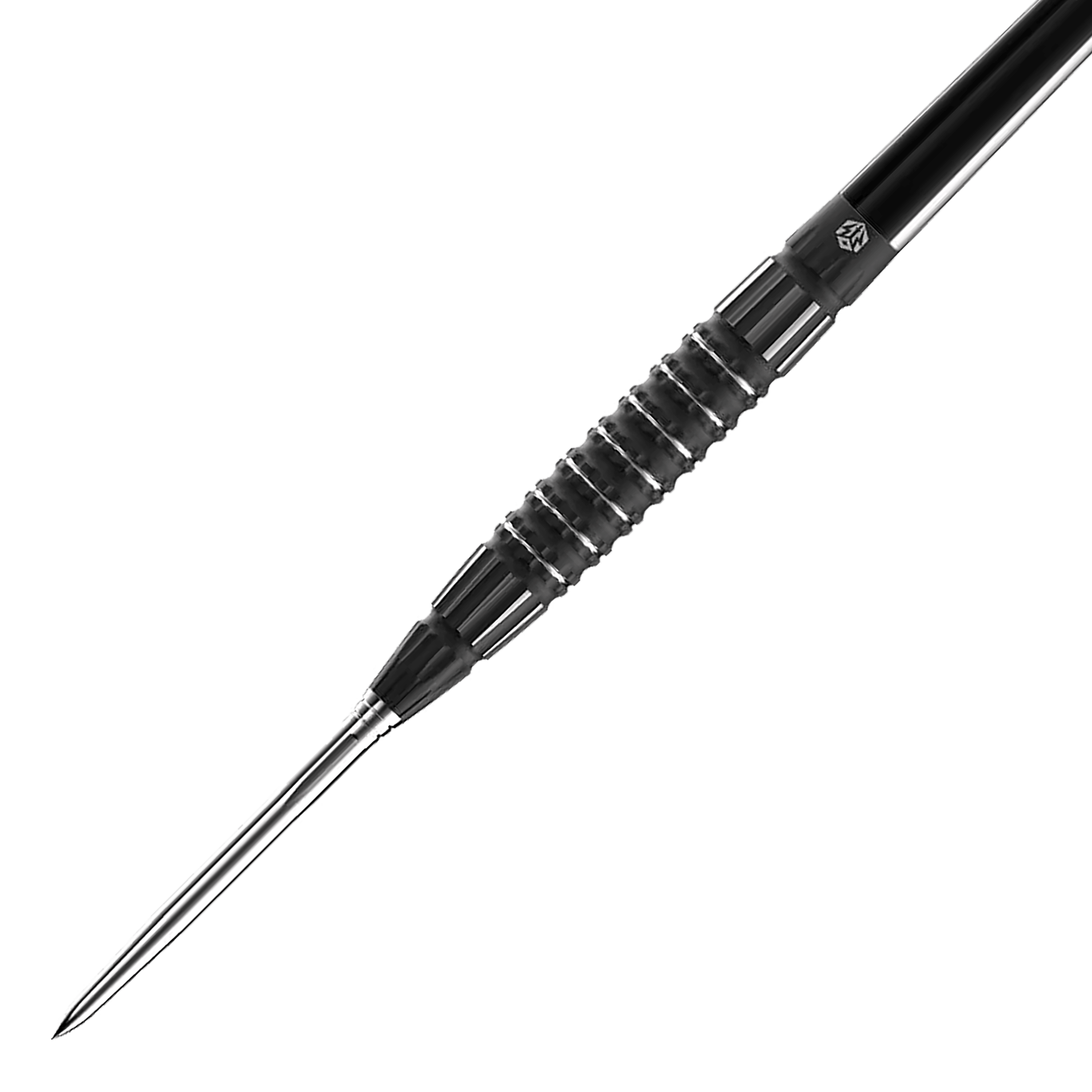 Caliburn Sword S3 Steeldarts - 23g Das Bild zeigt einen Caliburn Sword S3 Steeldart mit einem Gewicht von 23 g. Der Dartpfeil hat ein schlankes, schwarzes Design mit einer geriffelten Griffzone.