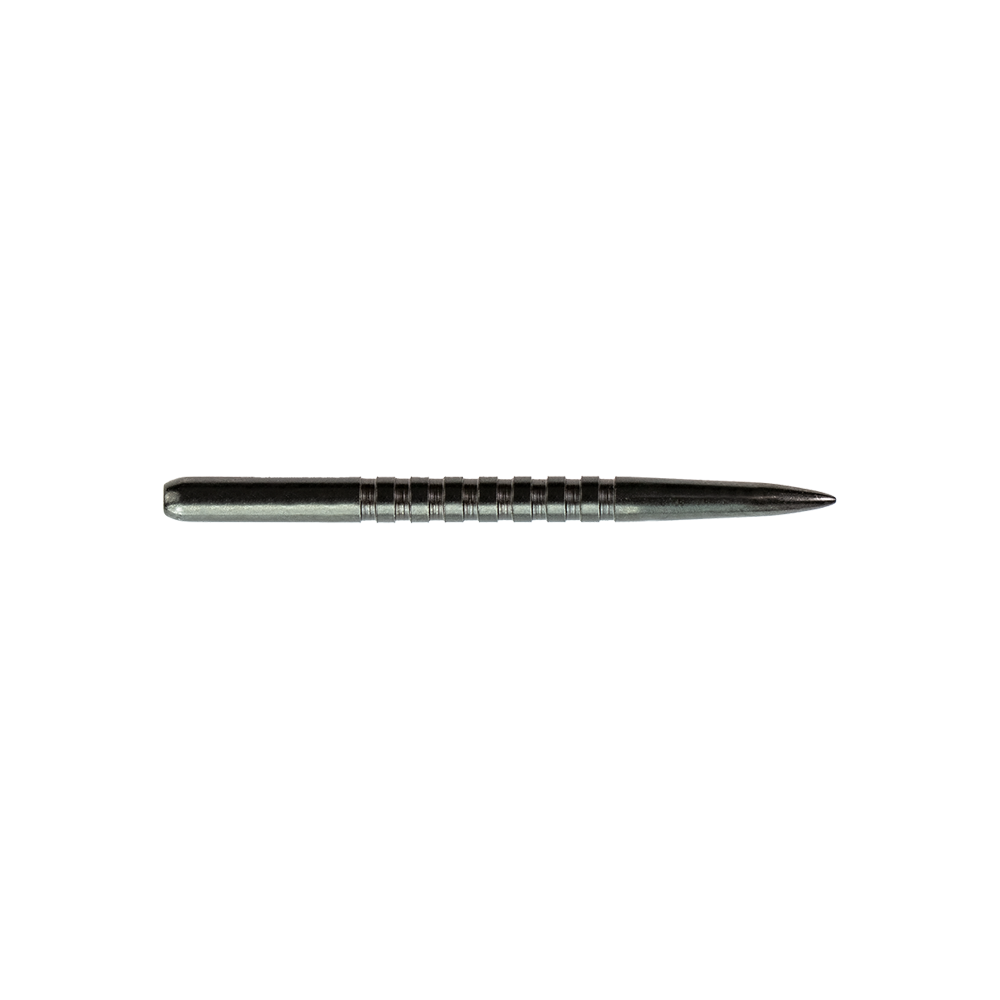 57751_Bulls_GP3_Steeldartspitzen_Schwarz_34mm_2 Das Bild zeigt eine schwarze Steeldartspitze des Modells "Bulls GP3". Die Spitze ist gerade und hat mehrere feine Rillen zur besseren Griffigkeit.