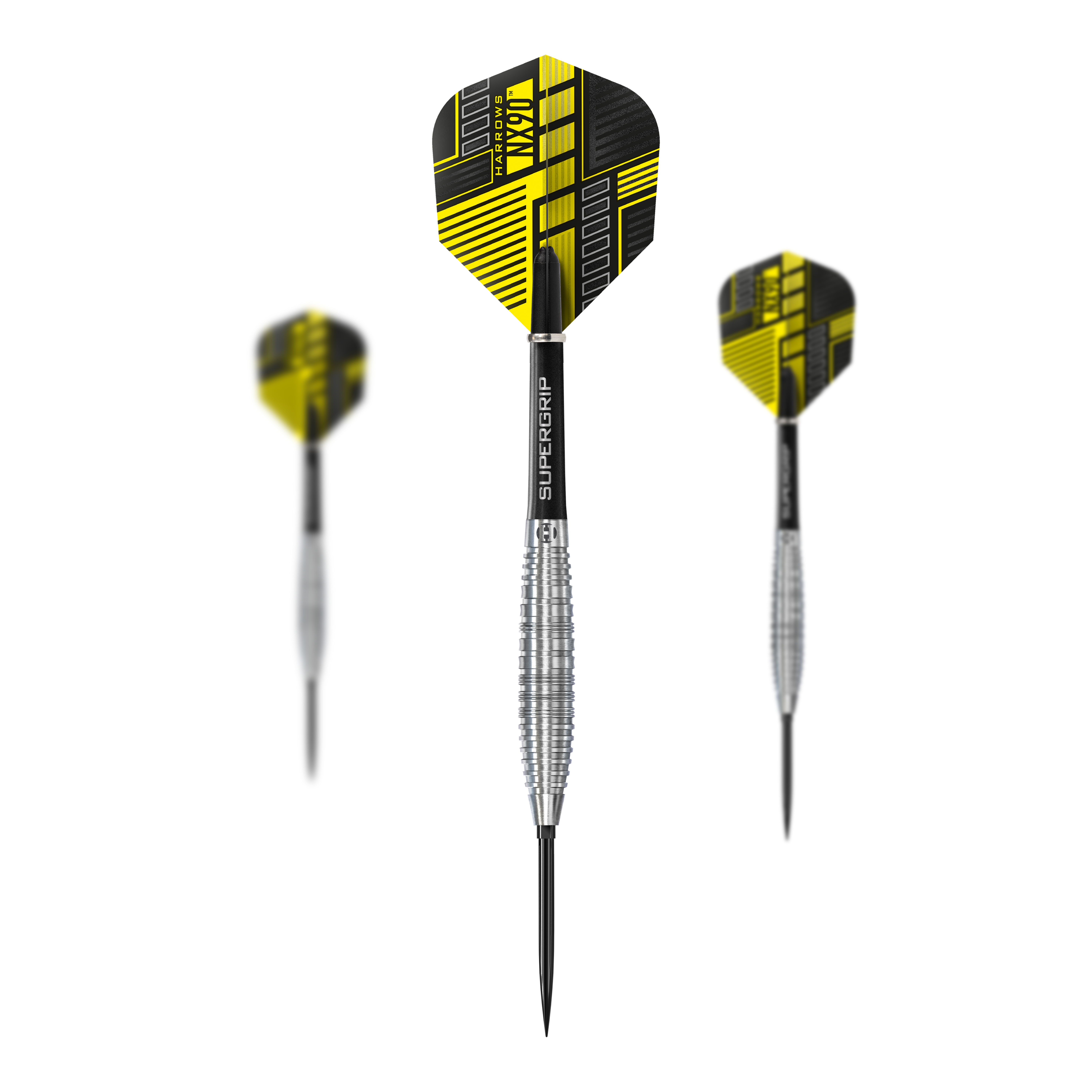 Harrows NX90 Bomb Quick Point Steeldarts Das Bild zeigt das Set Harrows NX90 Bomb Quick Point Steeldarts. Es handelt sich um spezielle Steeldarts für das Präzisionsspiel.