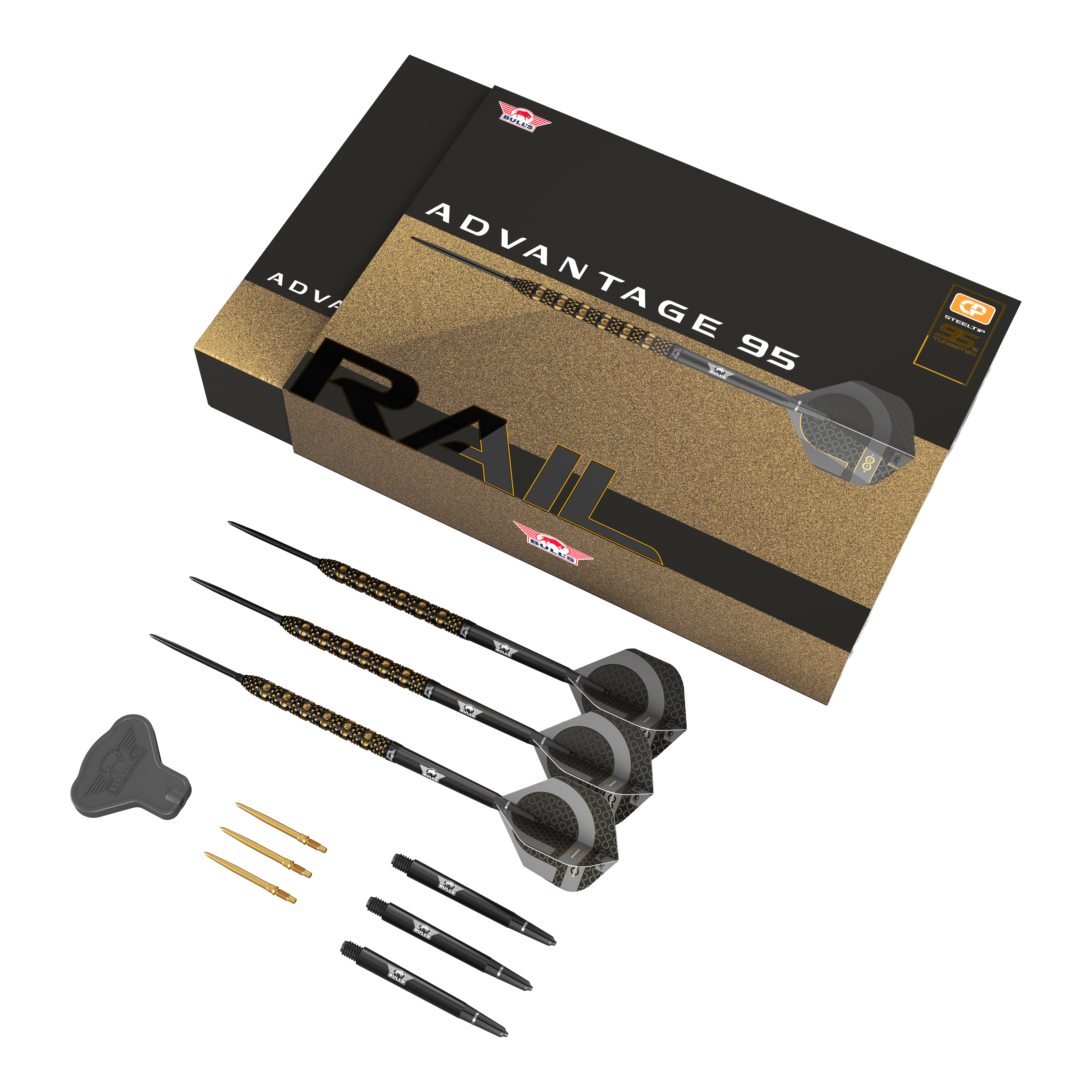 Bulls NL Advantage 95 Rail Convertible Point Steeldarts Abgebildet ist das Bulls NL Advantage 95 Rail Convertible Point Steeldarts Set. Die Darts sind schlank gehalten.