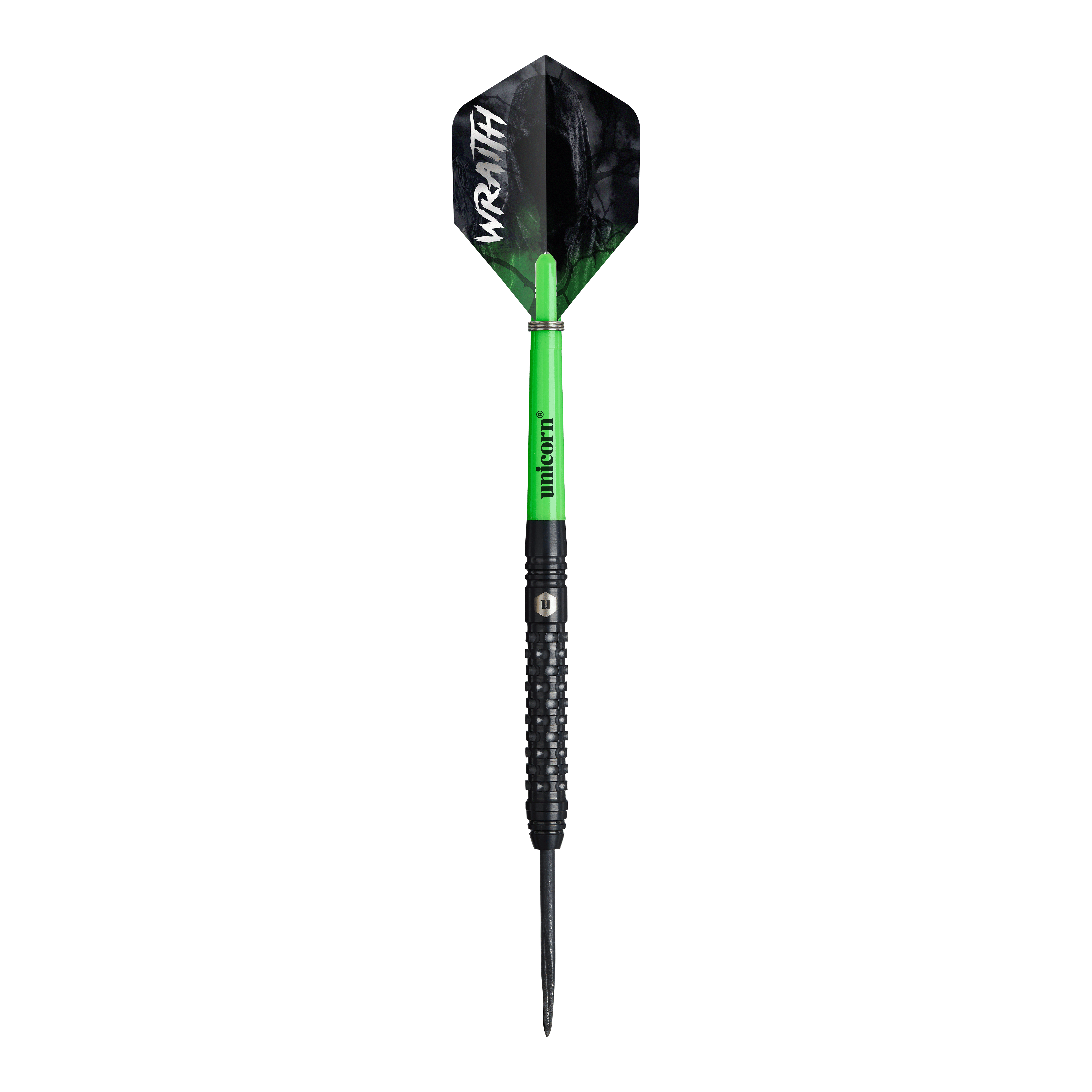 Unicorn Wraith Steeldarts Ein Unicorn Wraith Steeldart ist einzeln zu sehen. Die Struktur und der Schaft sind herausgearbeitet.