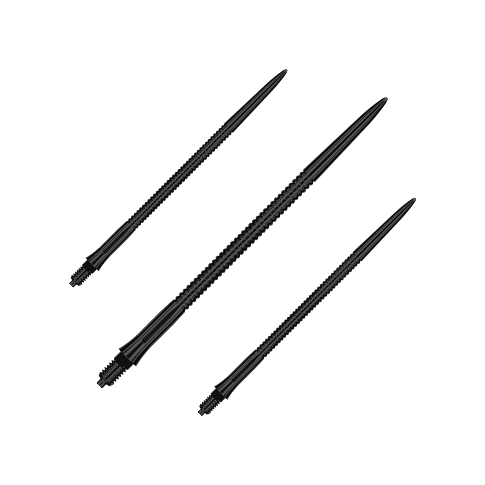 Ein Set schwarzer Dartspitzen mit Rillen, Länge 50 mm. Perfekt zum Austausch bei Softdart-Pfeilen.