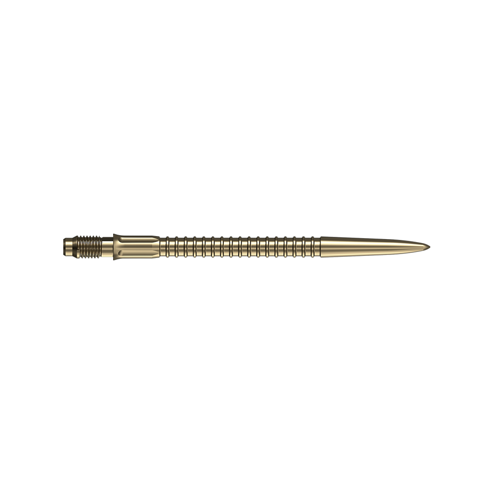 Mission R2.5 Rapid Point GV1 Dartspitzen - Gold Mehrere goldene Dartspitzen mit einer Länge von 35mm sind dargestellt. Sie eignen sich als Ersatzteile für Dartfans.