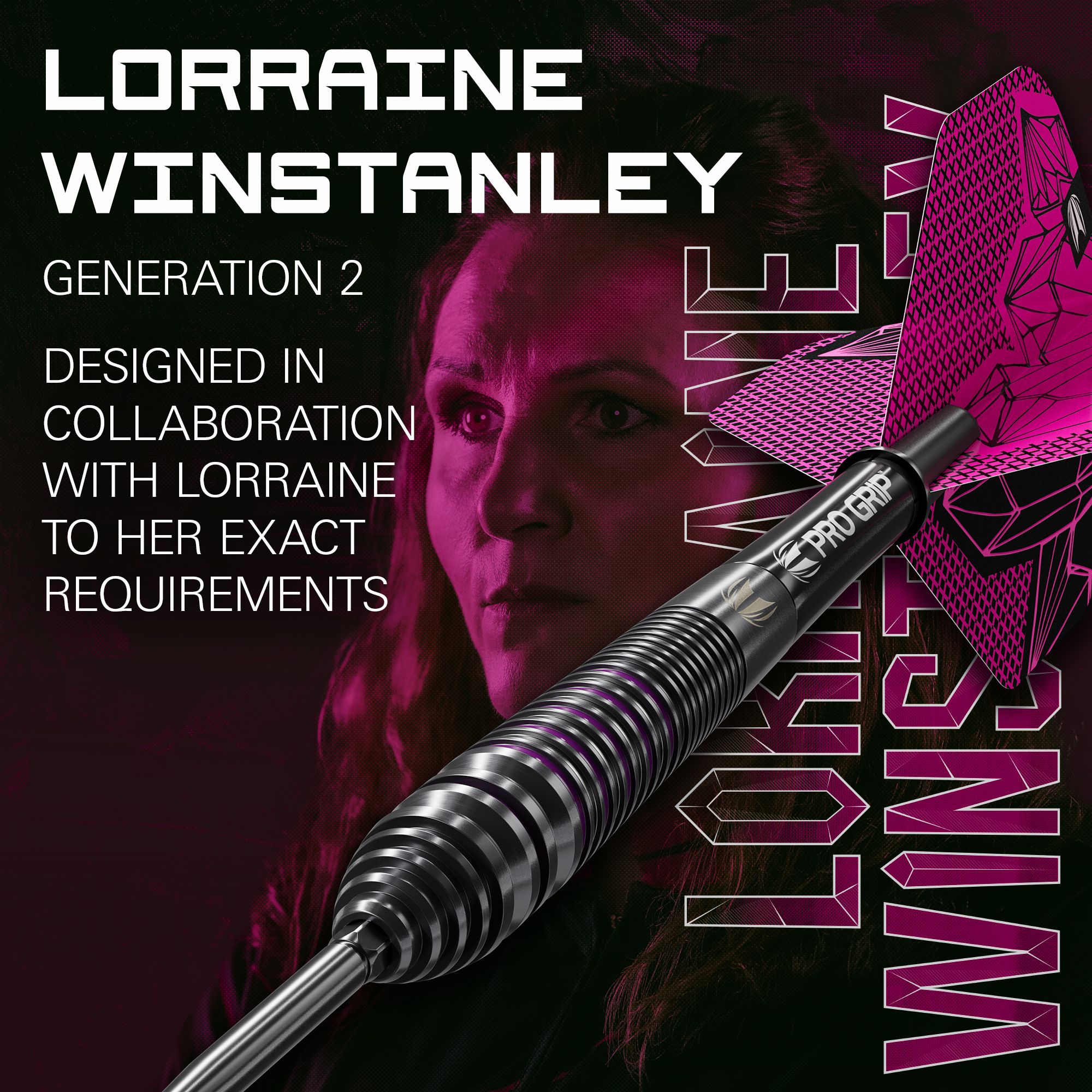 Target Lorraine Winstanley GEN2 Swiss Point Steeldarts - 24g Dieses Bild zeigt ebenfalls die Target Lorraine Winstanley GEN2 Swiss Point Steeldarts - 24g. Die Detailansicht stellt die Verarbeitung und Form der Darts dar.