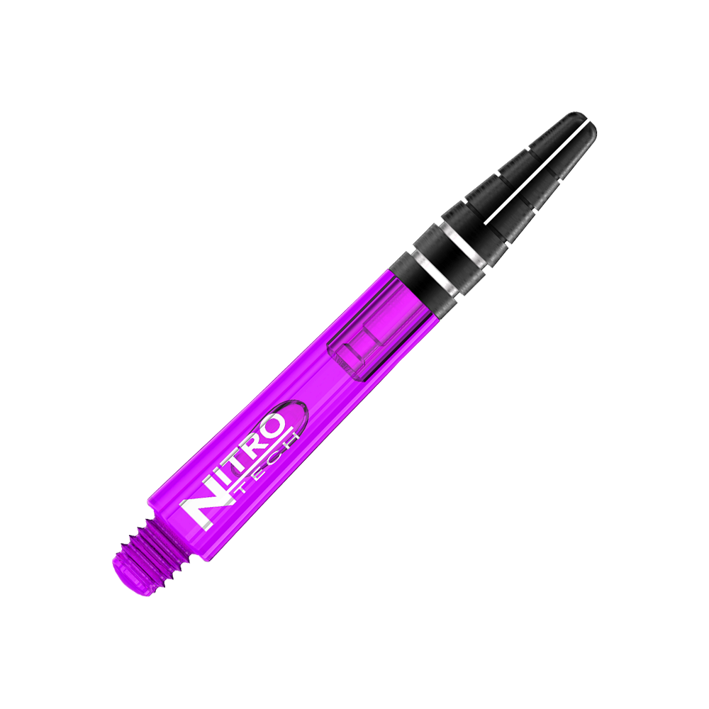 Das Bild zeigt einen RedDragon Nitrotech Shaft in der Farbe Lila. Der Shaft hat ein modernes Design mit schwarzem und silbernem oberen Teil.