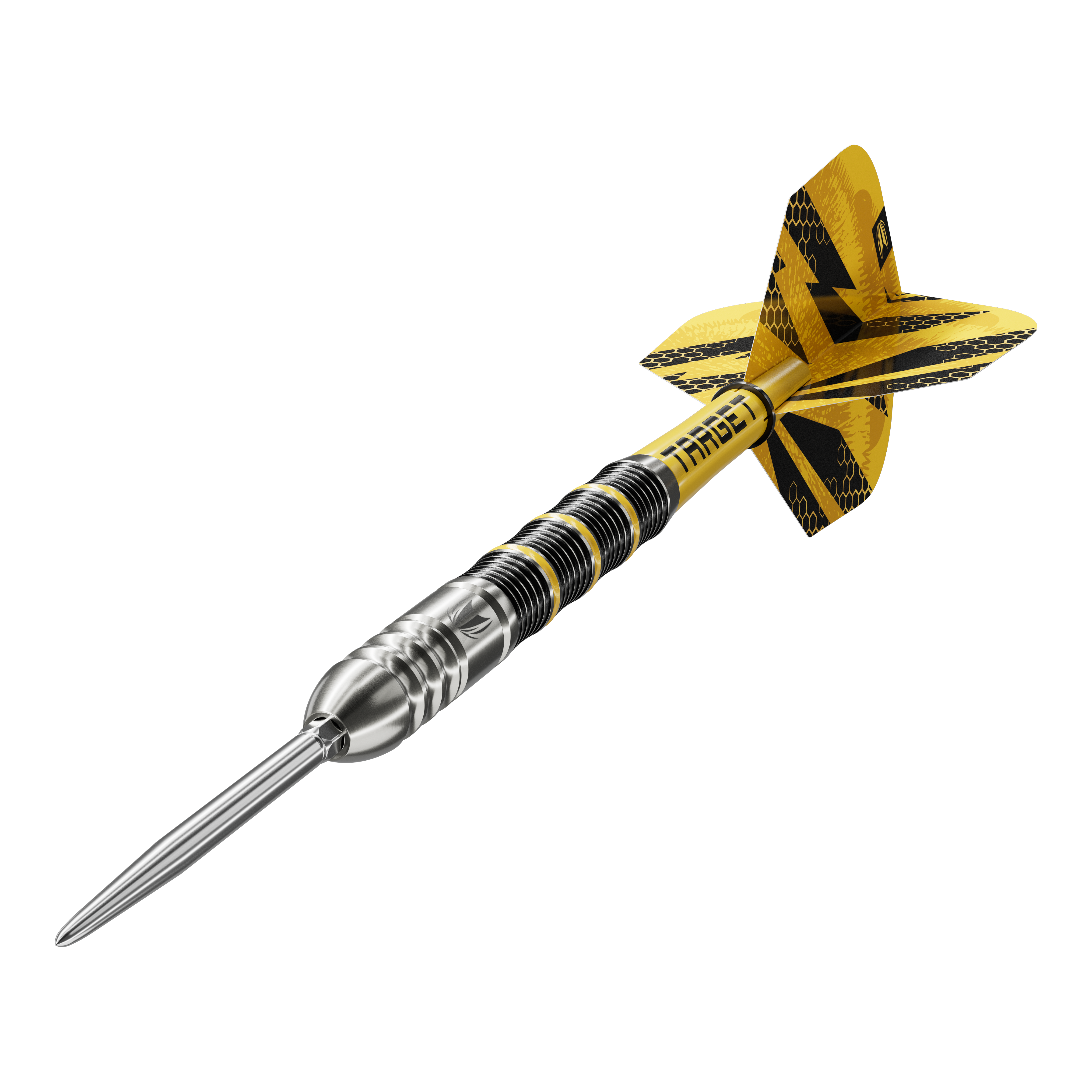 Das Bild zeigt die Target Buzz 02 Swiss Points Steeldarts. Die Steeldarts sind aus nächster Nähe aufgenommen.