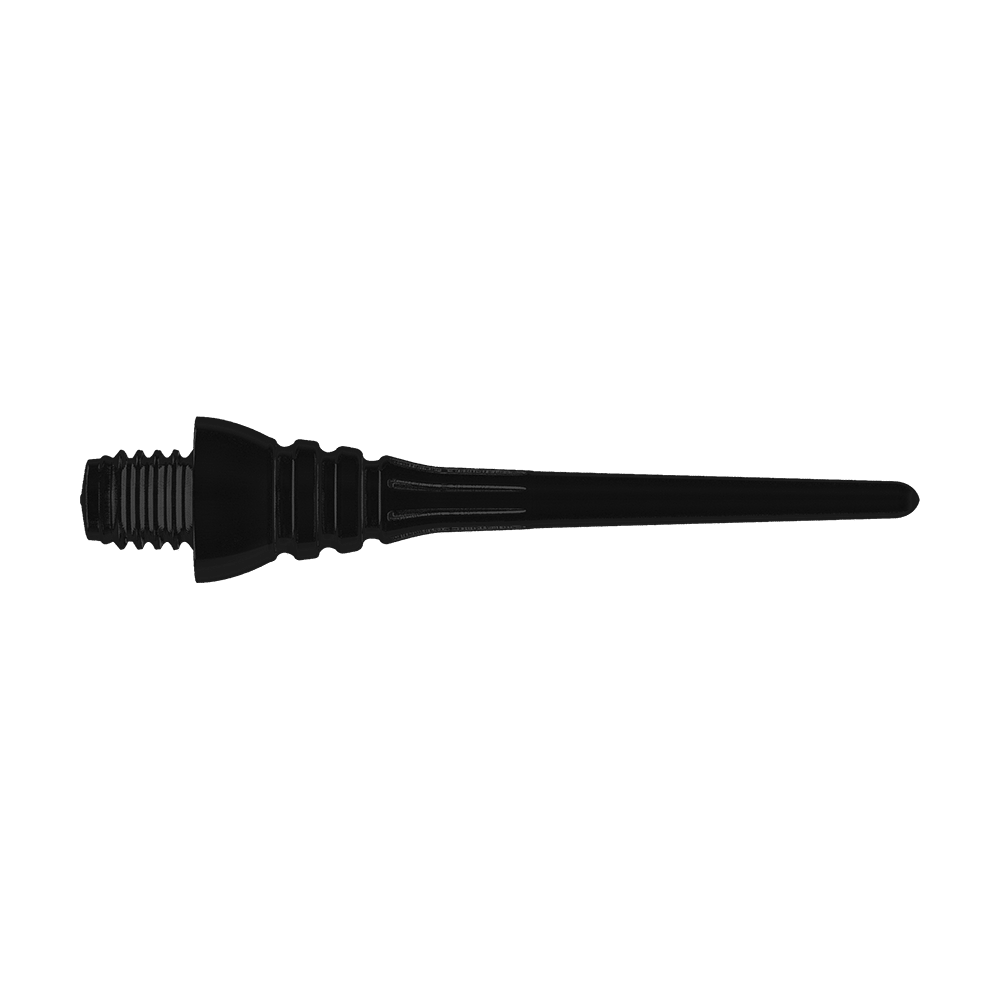 Winmau Triton Softtip Points Softdartspitzen (50-er Pack) Das Bild zeigt eine schwarze Softdartspitze mit Gewinde. Sie ist für den Einsatz an Softdartpfeilen gedacht.