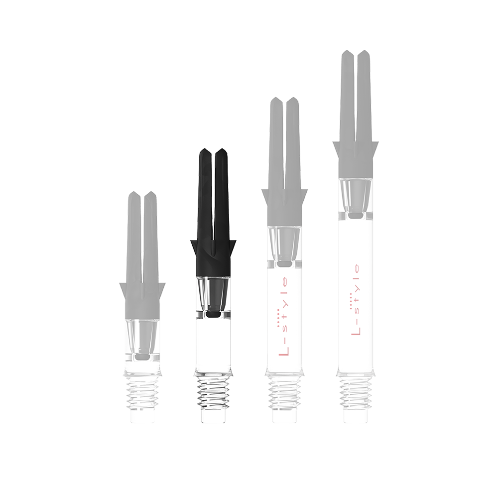 L-Style L-Shaft Carbon Silent Straight - Clear 190 Abbildung mit dem Namen L-Style L-Shaft Carbon Silent Straight Clear OhneKappen 32mm 1. Es handelt sich wahrscheinlich um einen Schaft für Dartpfeile.