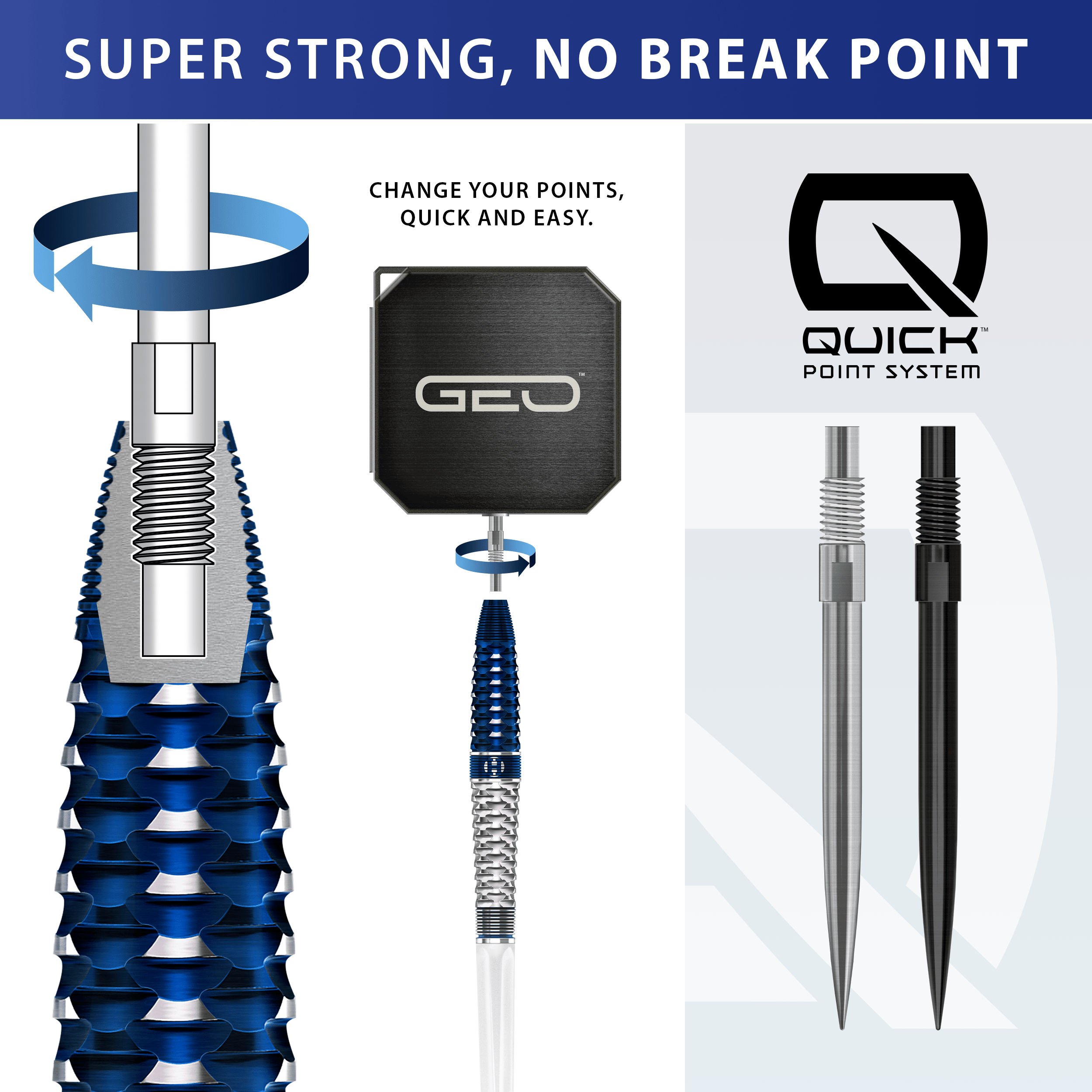 Harrows GEO Torpedo Quick Point Steeldarts Das Bild zeigt Harrows GEO Torpedo Quick Point Steeldarts. Die silbernen Darts sind detailliert dargestellt.