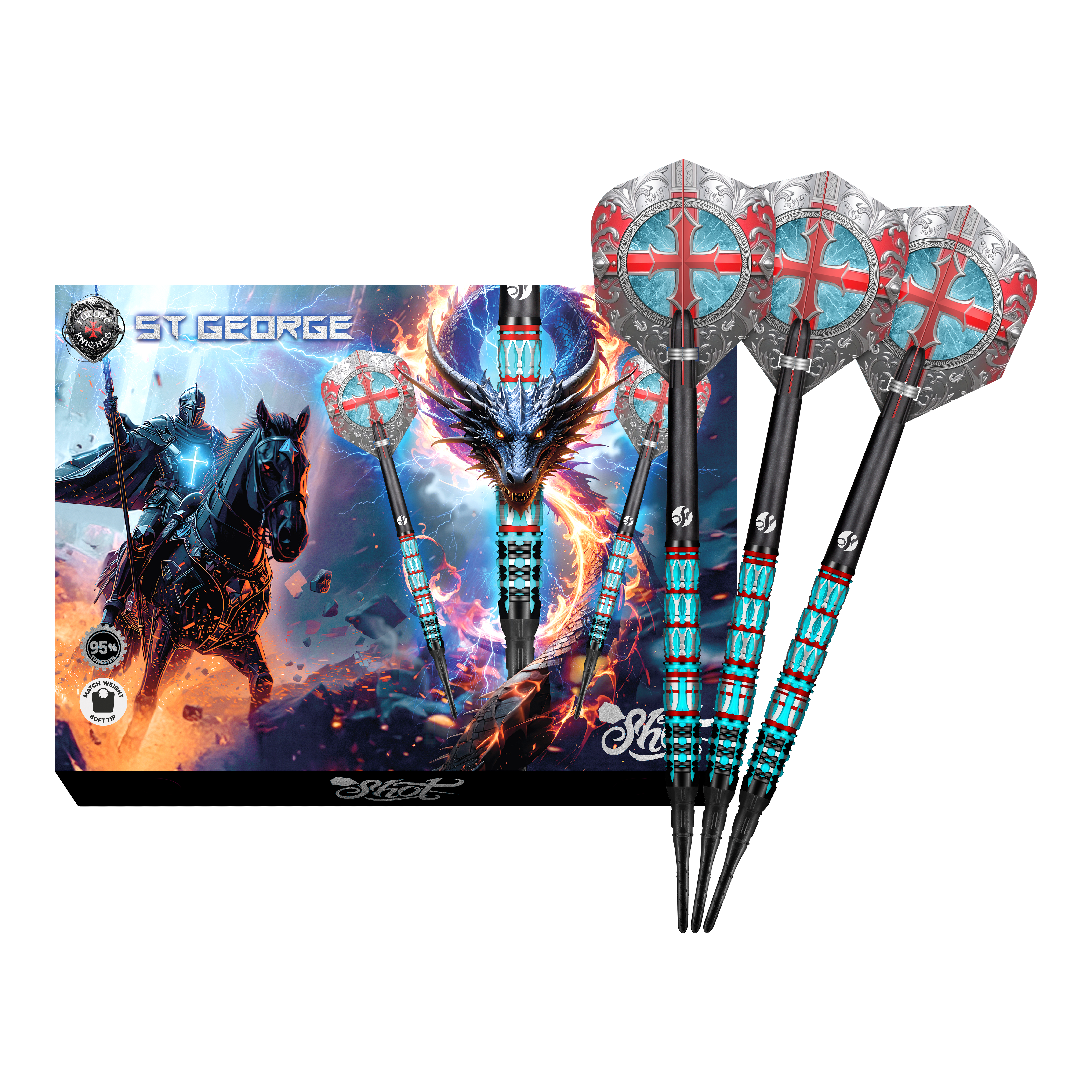 Shot Future Knights St George Softdarts - 20g Abgebildet sind die Shot Future Knights St George Softdarts - 20g in voller Länge. Das moderne Design hebt die Besonderheiten des Produkts hervor.
