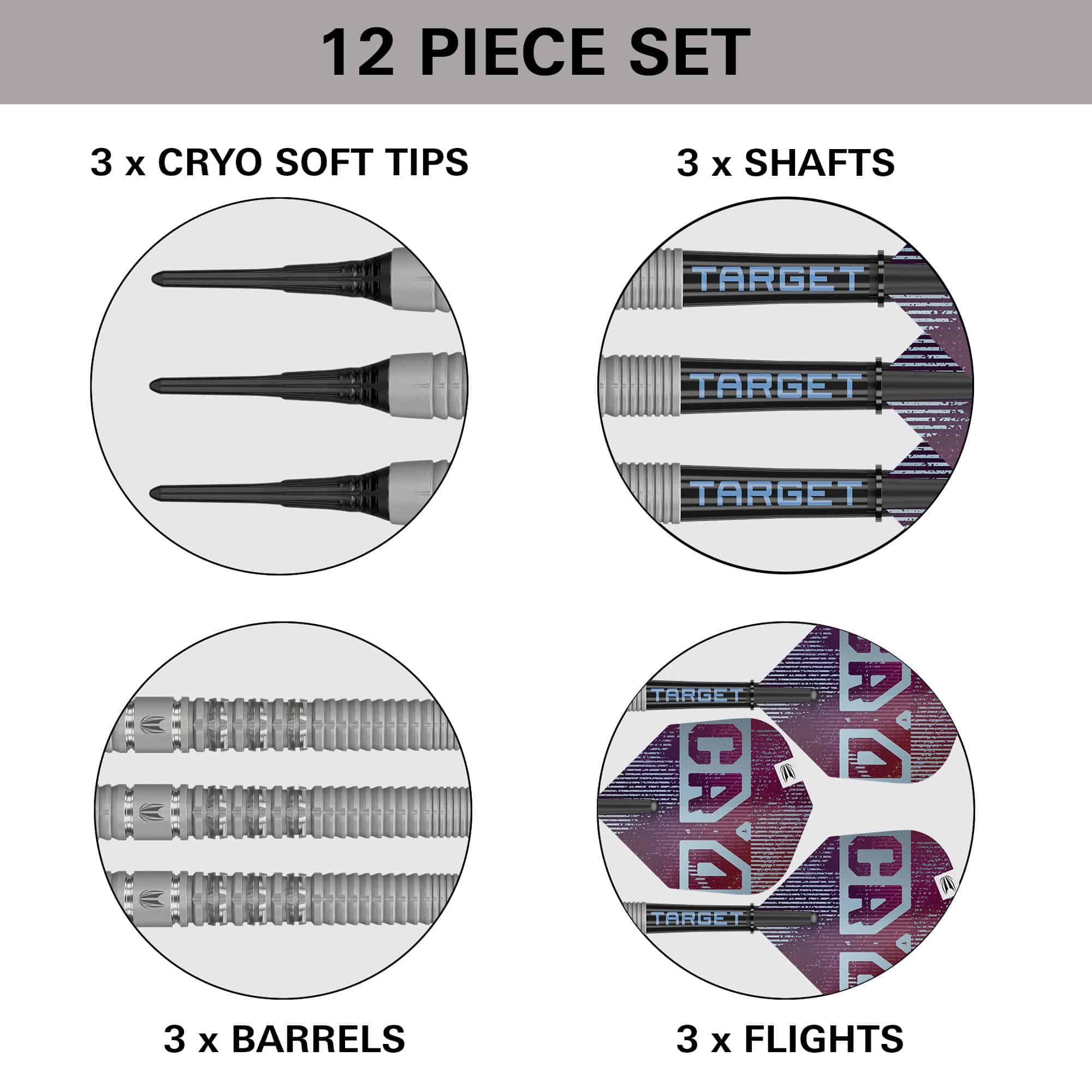 Target Cryo 11 Softdarts Abgebildet ist das Produkt Target Cryo 11 Softdarts. Diese Darts sind speziell für das Softdartspiel entworfen.
