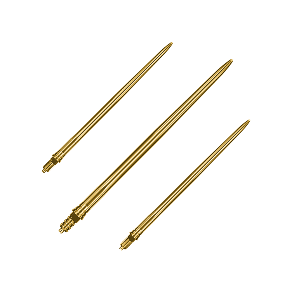 Goldene Dartspitzen, glatte Oberfläche, 50 mm Länge. Das Bild zeigt ein Set dieser Dartspitzen.