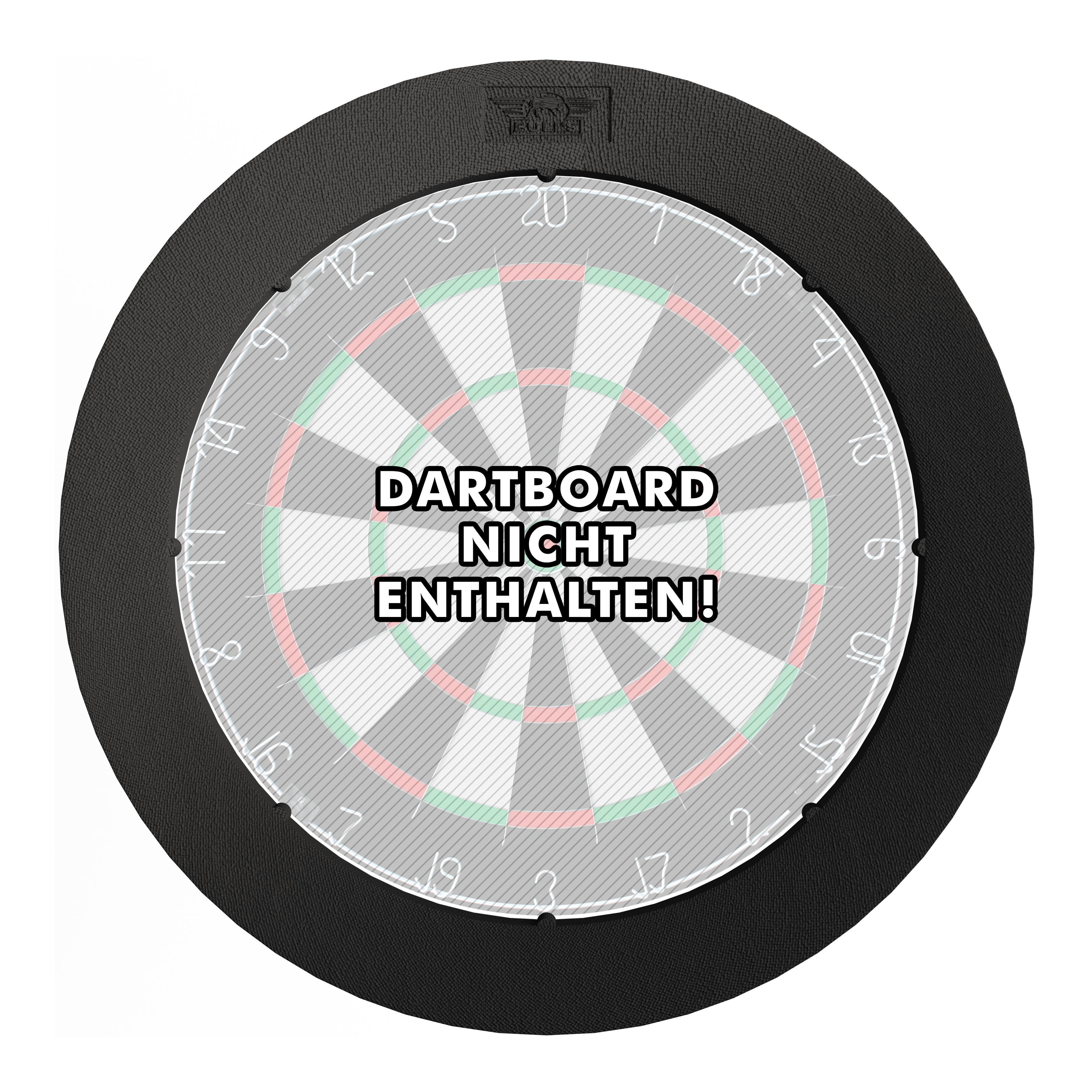 Bulls NL Lumo Light Surround Beleuchtungssystem Das Bild zeigt das 'Bulls NL Lumo Light Surround Beleuchtungssystem' rund um eine Dartscheibe. In der Mitte steht der Hinweis: "Dartboard nicht enthalten!"