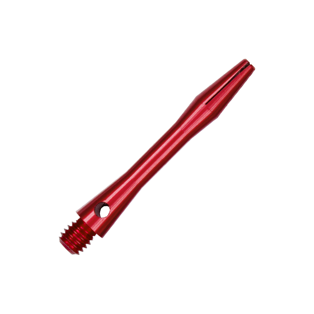 507_Aluminium_Shafts_Rot_35mm_2 Das Bild zeigt einen roten Aluminiumschaft. Er hat ein schlankes, glänzendes Design mit einem Schraubgewinde am Ende.
