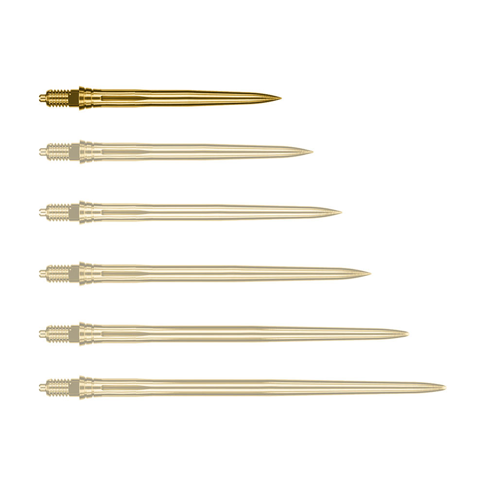 Caliburn EZ-EVO Dartspitzen - Smooth - Gold Auf dem Bild ist eine einzelne goldene Dartspitze zu sehen, vermutlich 28mm lang. Es handelt sich um eine Caliburn EZ-EVO Dartspitze der Variante Smooth.