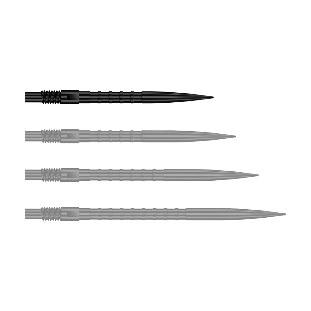 Harrows Quick Point Heavy Metal Dartspitzen - Schwarz Das Bild stellt QP33164 Harrows Quick Point HeavyMetalGrip Dartspitzen Schwarz 26mm dar. Diese Dartspitzen sind schwarz und besitzen einen starken Metallgriff.