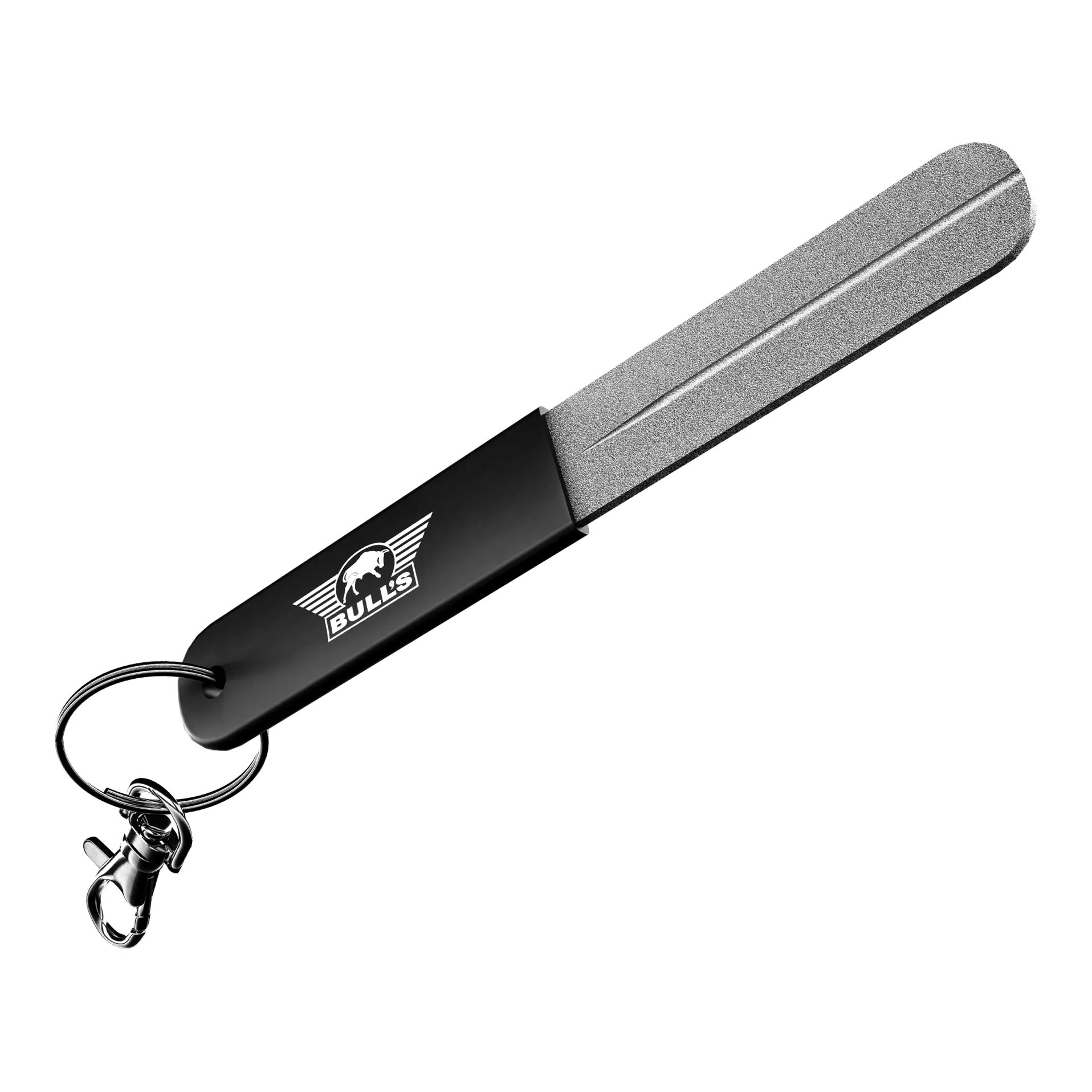 Bulls NL Hand Sharpener Schleifstein Abgebildet ist der Bulls NL Hand Sharpener Schleifstein, ein Werkzeug zum Schärfen von Dartspitzen. Man sieht den Schleifstein aus einer anderen Perspektive.
