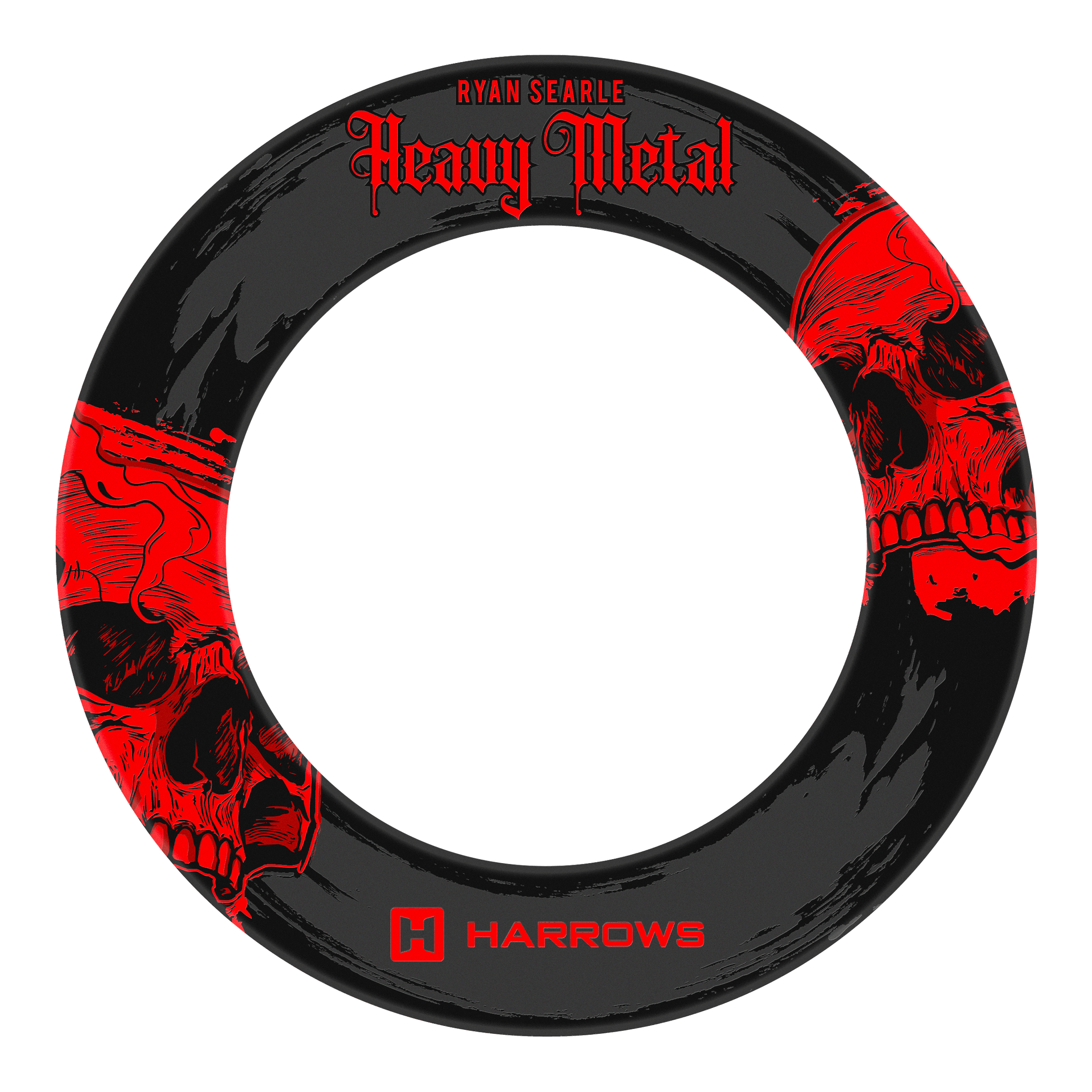 Harrows Ryan Searle Heavy Metal Surround ist auf diesem Bild zu sehen. Das Produkt ist rund und dient als Dartboard-Umrandung.