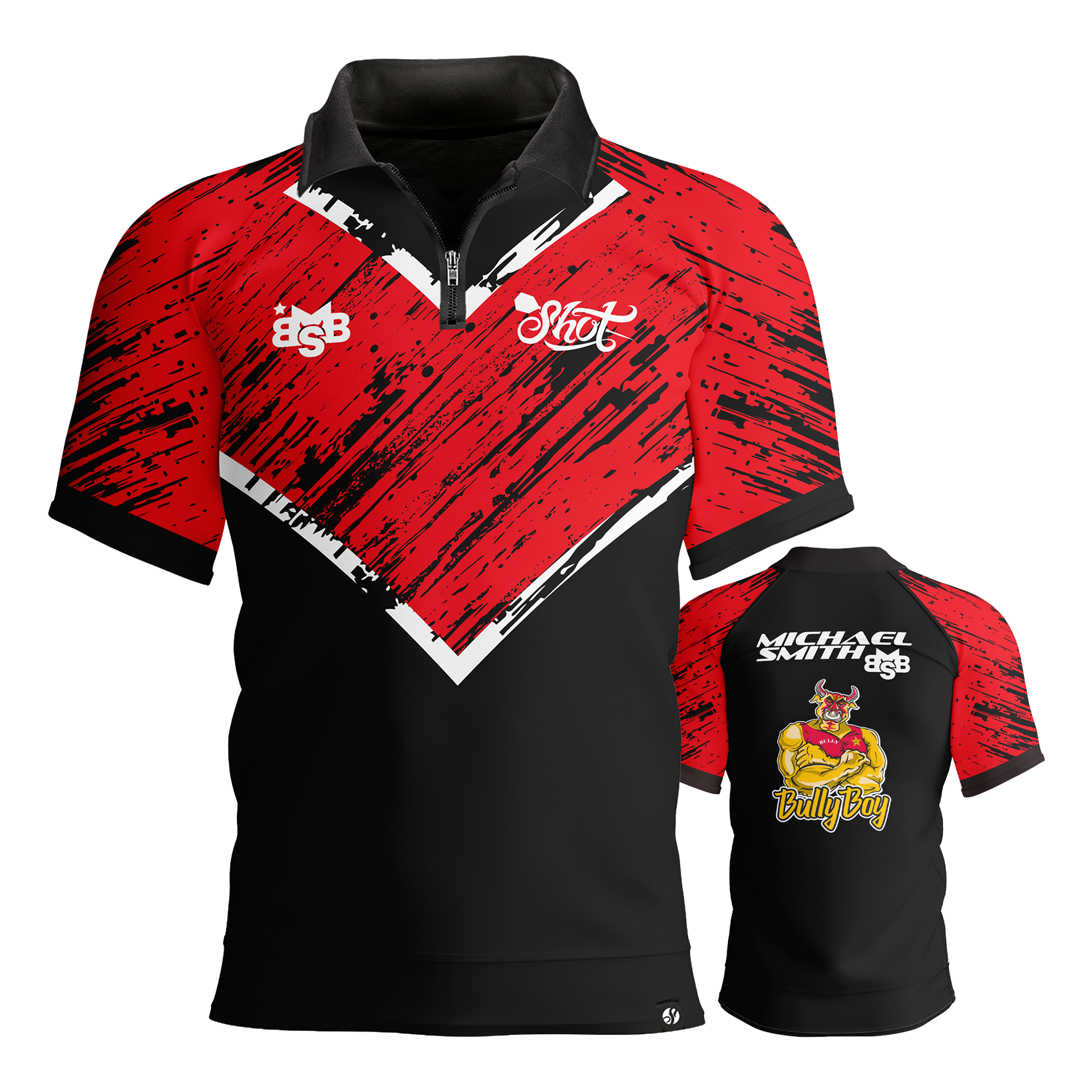 Shot Michael Smith Red Strip Polo Dartshirt Abgebildet wird das Shot Michael Smith Red Strip Polo Dartshirt. Dieses Polo ist ideal für Dartspieler und Fans.