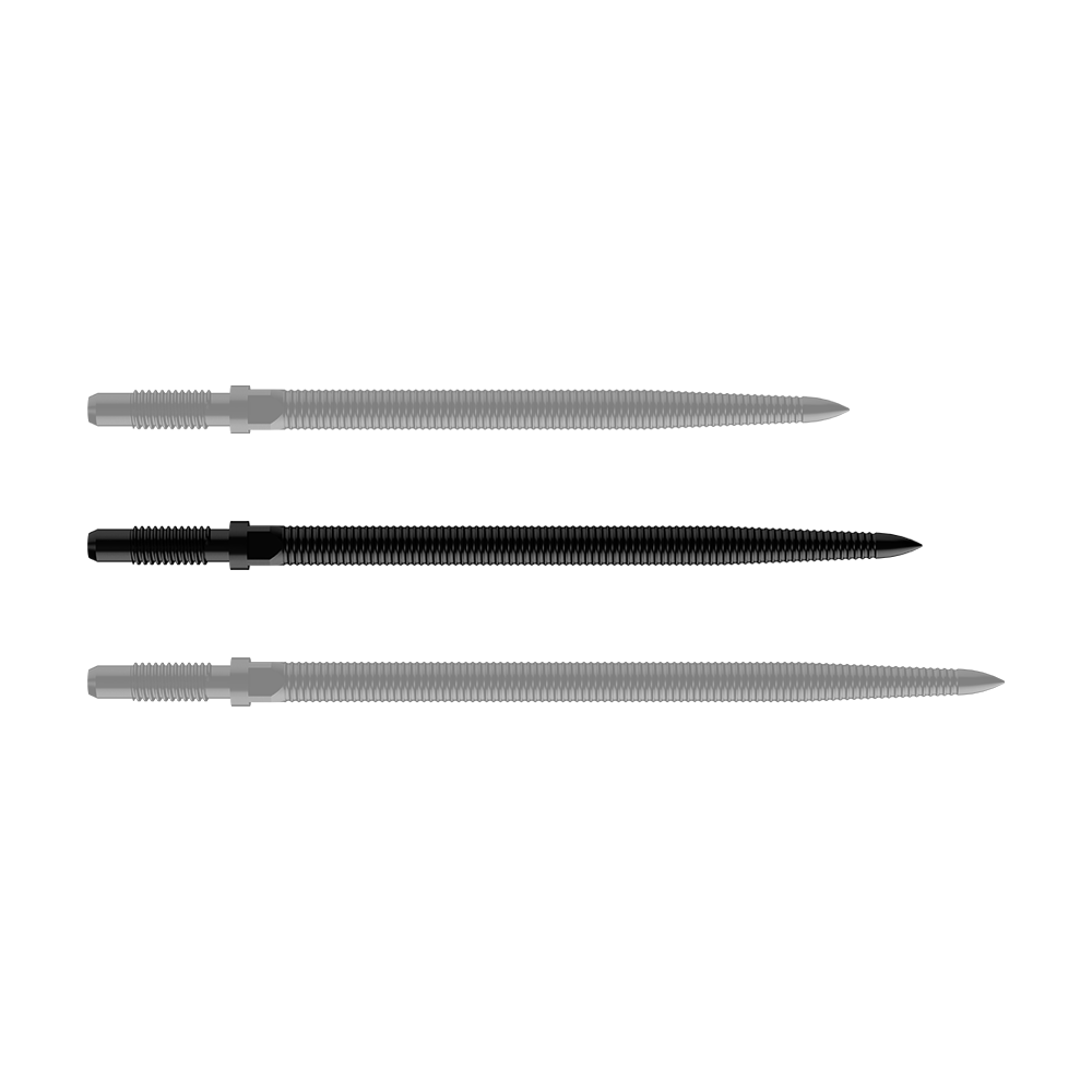 Dargestellt ist eine schwarze Dartspitze, Modell MicroGrip in 36mm Länge. Das Produkt ist unter dem Dateinamen BU57705_BullsNL_Convertible_Points_MicroGrip_Schwarz_36mm_1 bekannt.