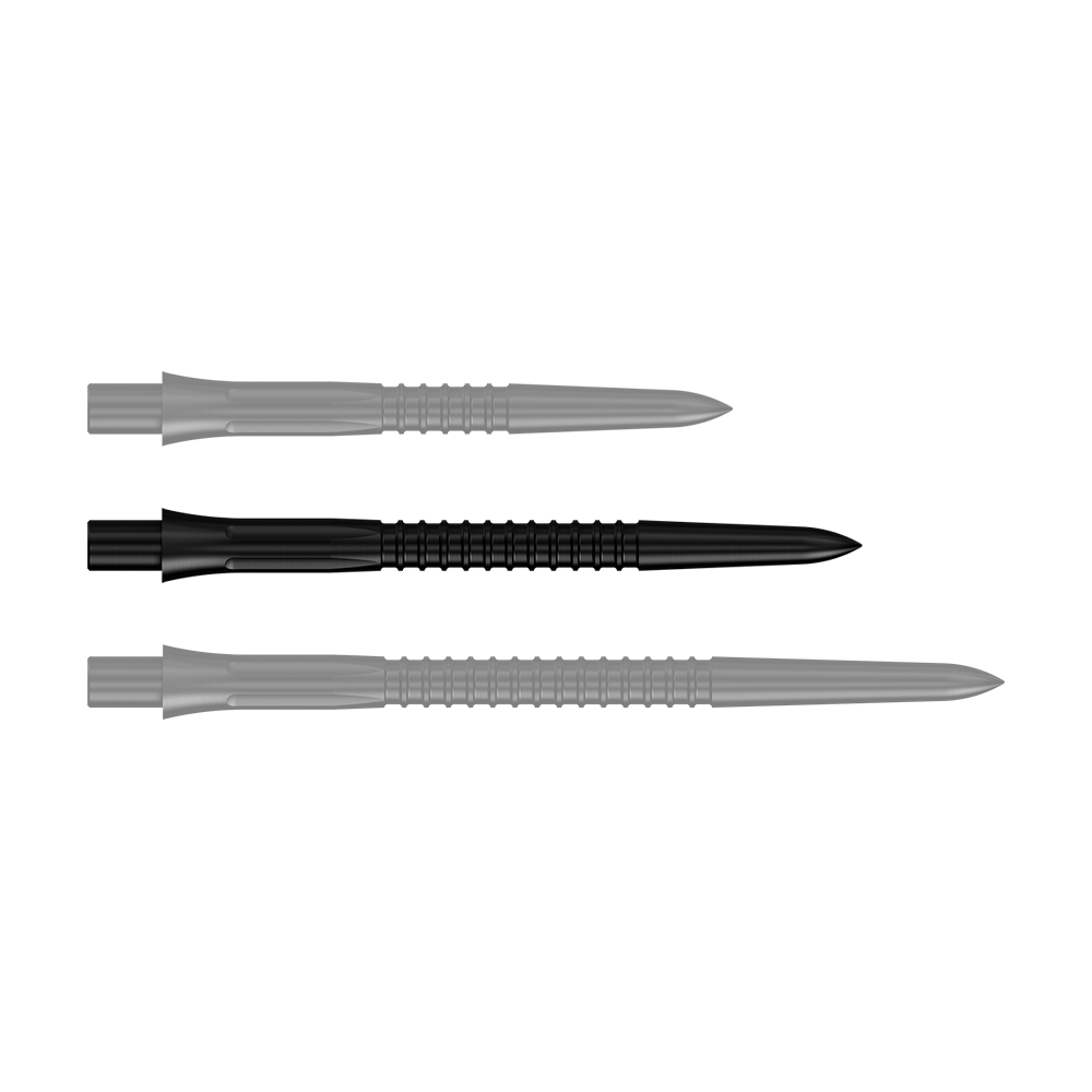 Mission Caliburn EVO Dartspitzen GV1 - Schwarz Schwarze Steeldartspitze mit 32 mm Länge aus der Misson Caliburn EVO GV1 Reihe. Das Produktbild zeigt eine einzelne Spitze im Detail.