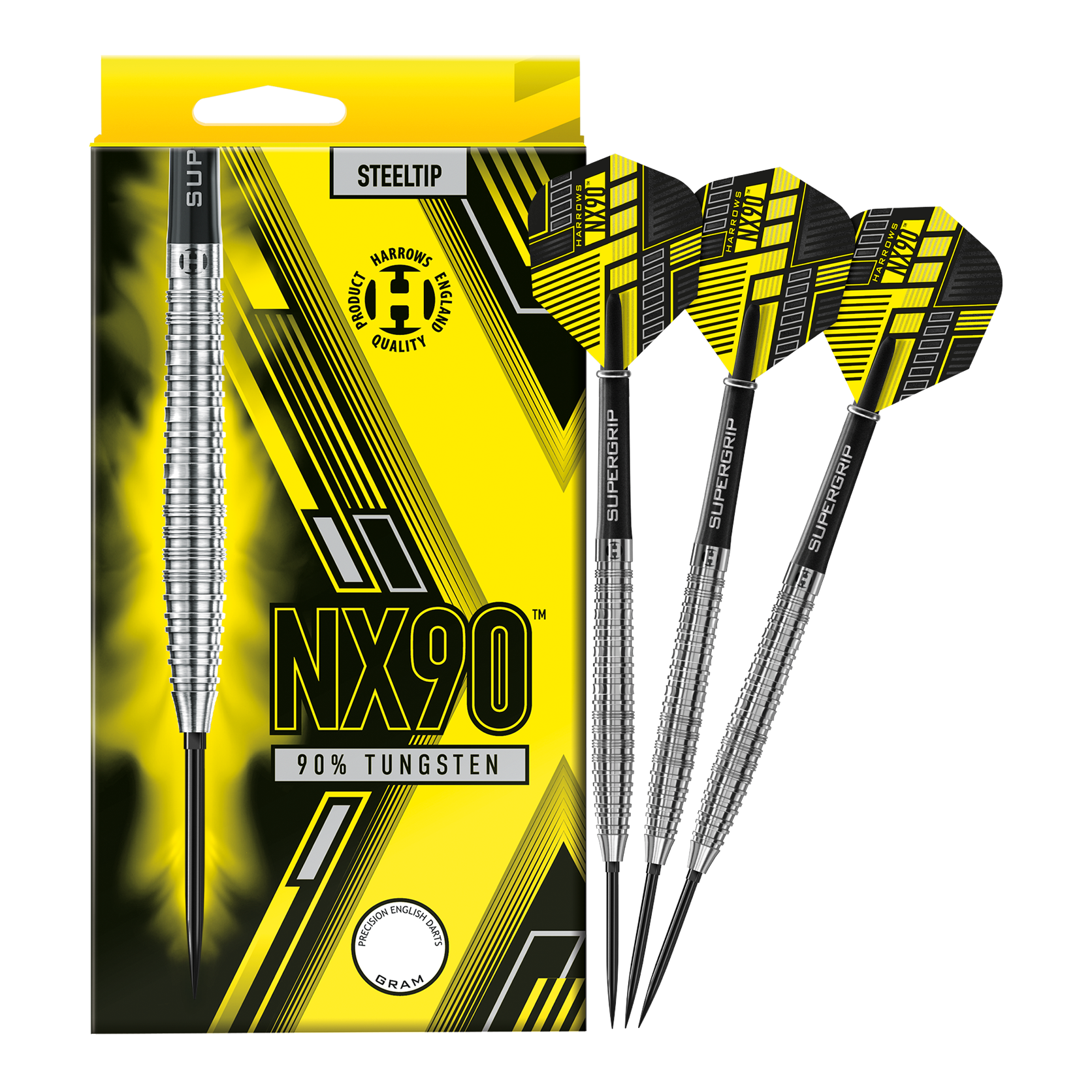 Harrows NX90 Tapered Quick Point Steeldarts Das Bild zeigt die Harrows NX90 Tapered Quick Point Steeldarts in voller Ansicht. Die Steeldarts sind für Präzision und Qualität bekannt.