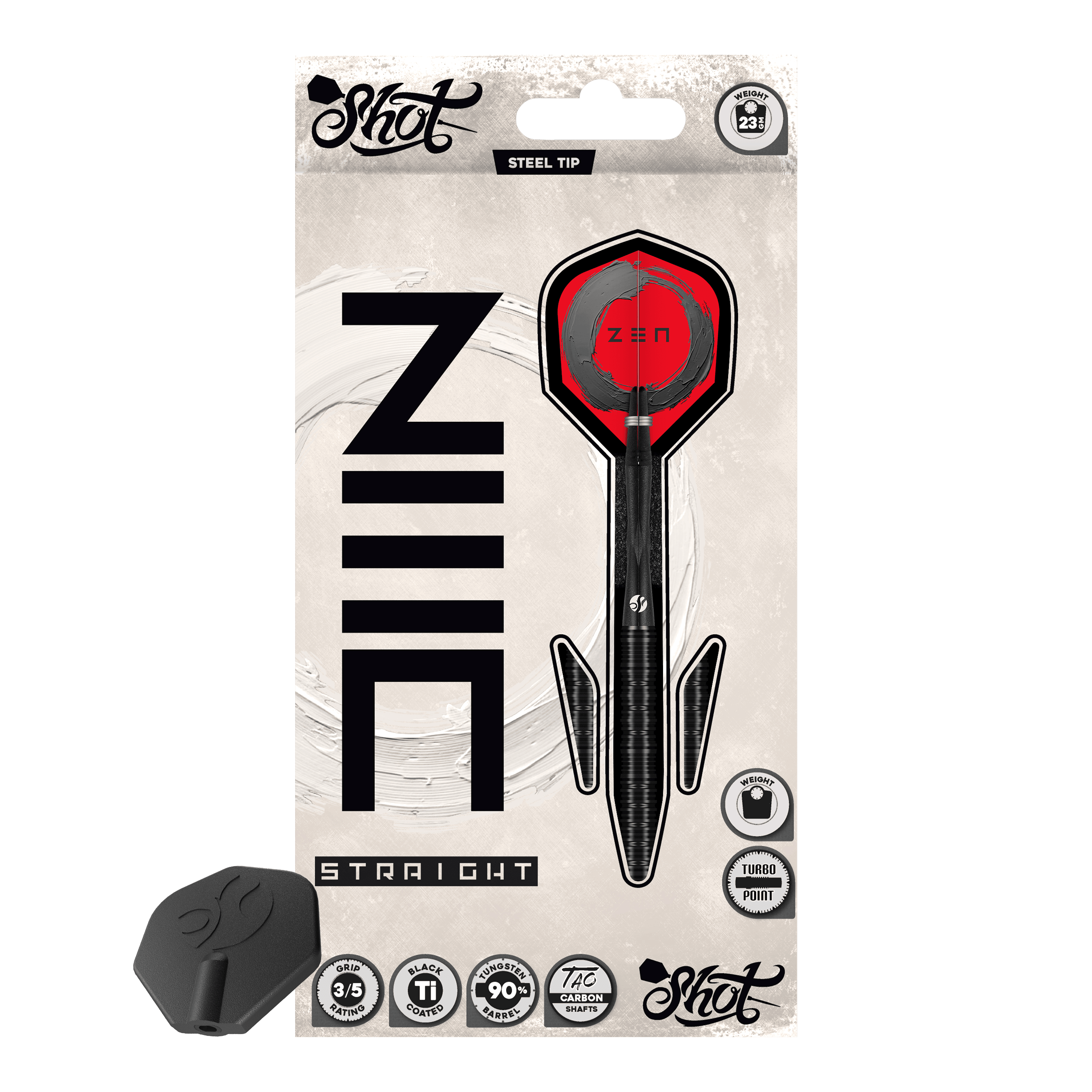 Shot ZEN Straight Turbo Point Steeldarts - 23g Dies ist ein Bild der Shot ZEN Straight Turbo Point Steeldarts - 23g. Die Steeldarts sind im Detail abgebildet.