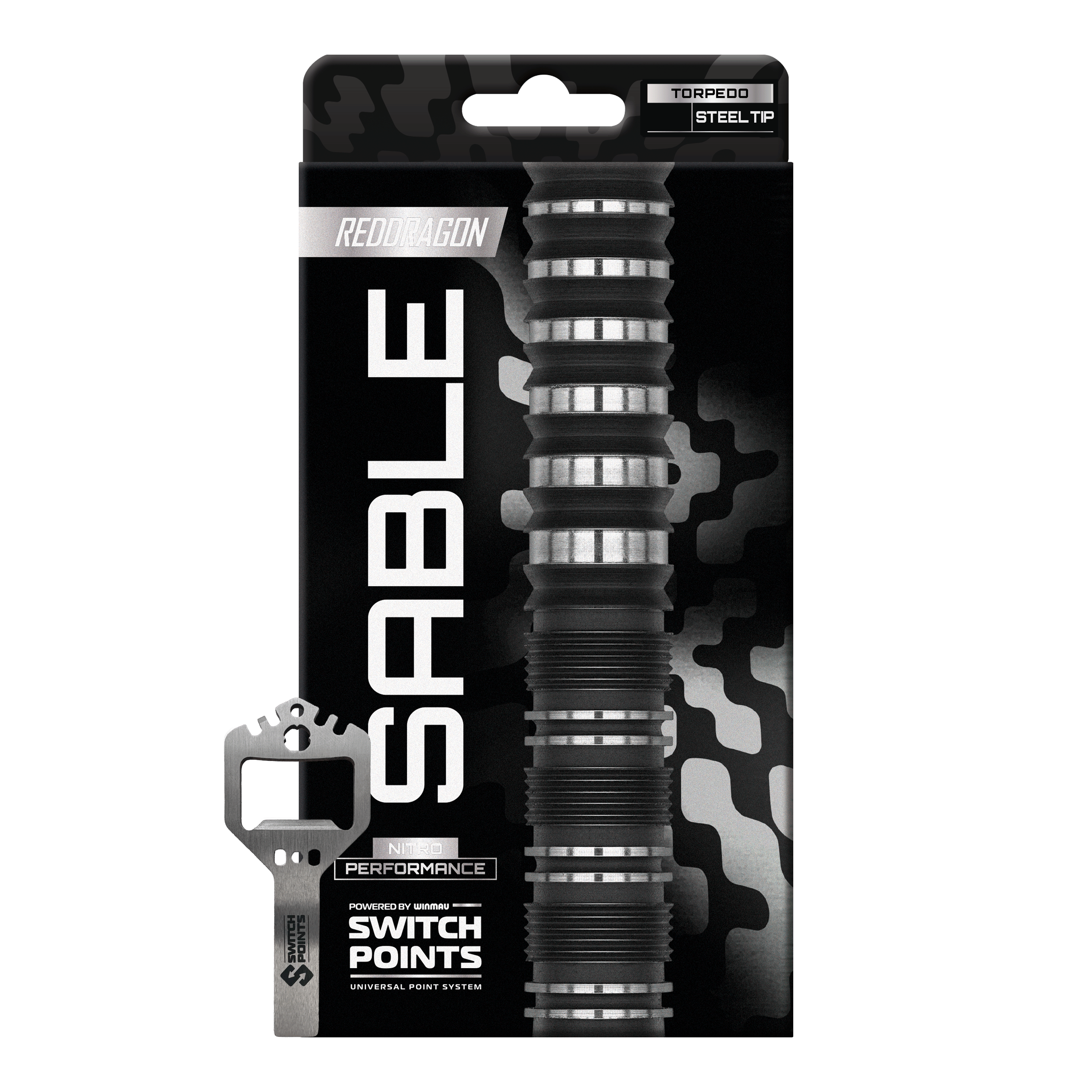 Red Dragon Sable Torpedo Switch Point Steeldarts Hier sieht man die Red Dragon Sable Torpedo Switch Point Steeldarts einzeln dargestellt. Die Oberfläche und das Material der Darts sind gut zu erkennen.