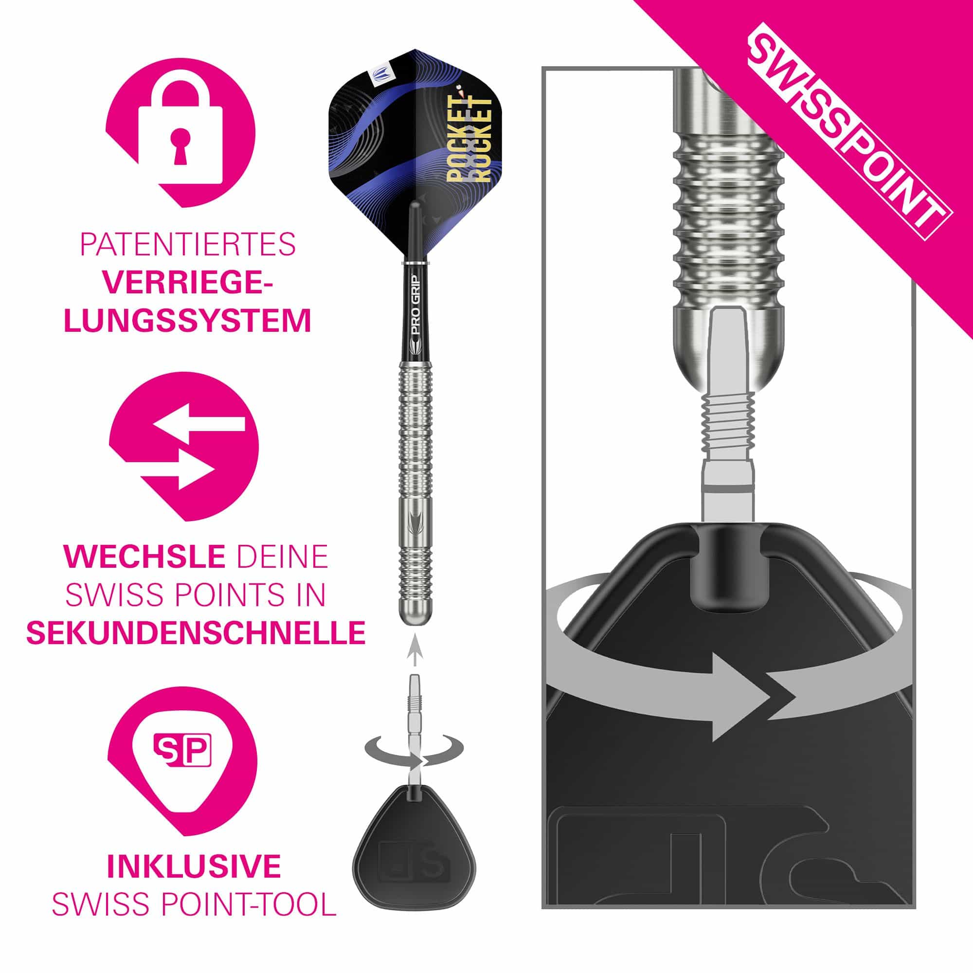 Target Justin Hood Swiss Points Steeldarts - 23g Abgebildet ist das Produkt Target Justin Hood Swiss Points Steeldarts - 23g. Es handelt sich um hochwertige Steeldarts für den professionellen Einsatz.