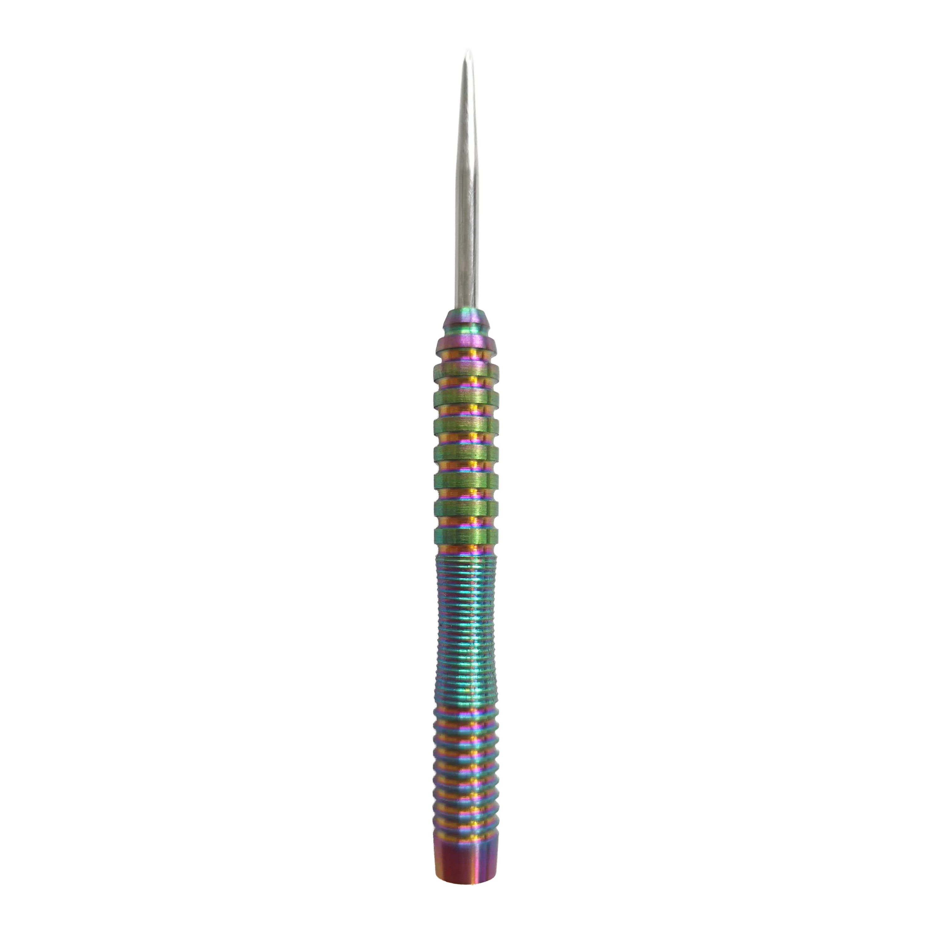 McDart Rainbow 3 Steeldart-Barrels - 22g Das Bild zeigt die McDart Rainbow 3 Steeldart-Barrels - 22g. Es handelt sich um Dart-Barrels mit auffälligem Regenbogen-Design.