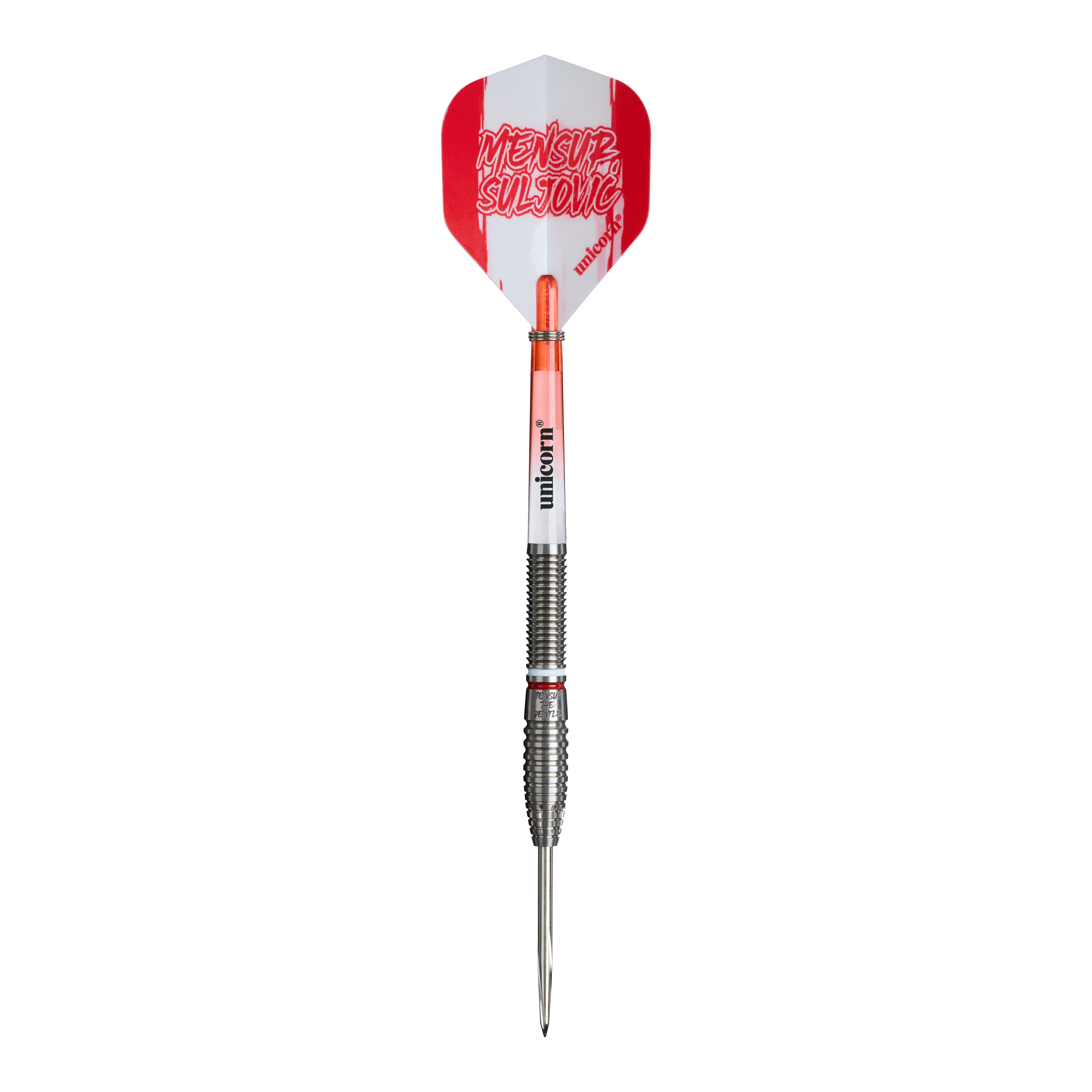 Unicorn Mensur Suljovic The Gentle Steeldarts - 23g Auf diesem Bild sind die Unicorn Mensur Suljovic The Gentle Steeldarts - 23g abgebildet. Die Darts sind für präzises und kontrolliertes Spielen ausgelegt.