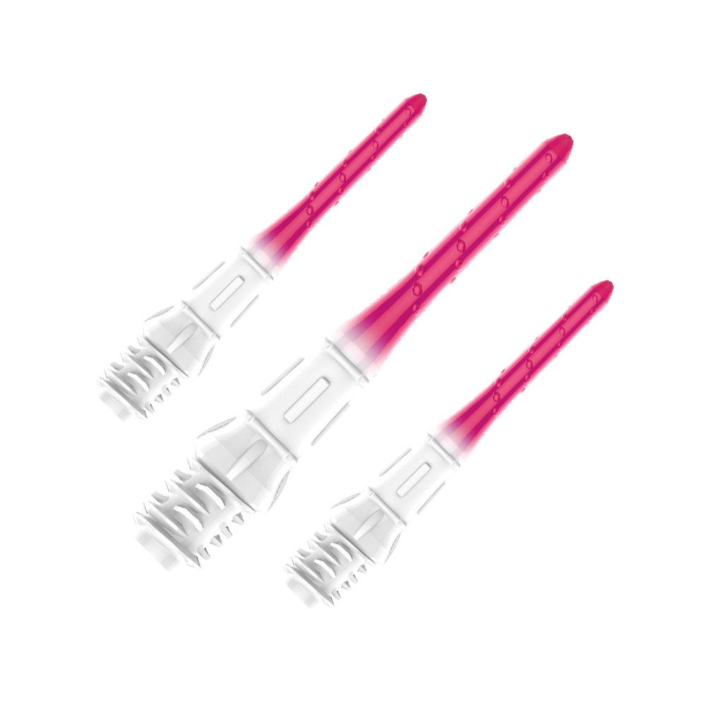 Das Bild zeigt ein Set der L-Style Premium Lippoint Gradiation Dartspitzen 30er Pack Strawberry. Es sind mehrere Dartspitzen aufgereiht zu sehen.