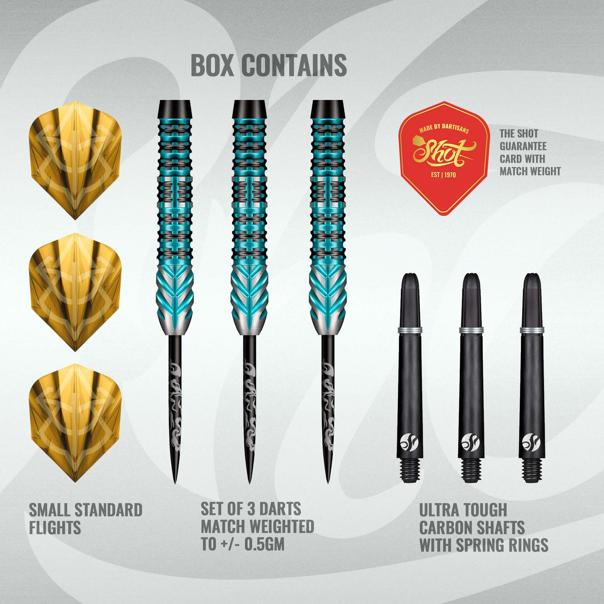 Shot Alchemy Volta Steeldarts Hier sieht man die Shot Alchemy Volta Steeldarts. Diese Steeldarts sind für klassische Dartboards gedacht.