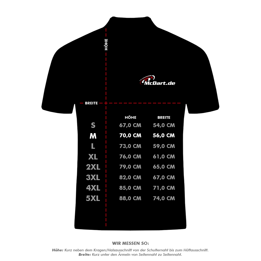 HRS-26036Harrows_Paragon_Dartshirts_5_MygfhFk52I9d2r Das Bild zeigt eine Größentabelle für das Produkt "Harrows Paragon Dartshirt - Orange". Die Tabelle gibt die Maße für Höhe und Breite des Shirts in verschiedenen Größen von S bis 5XL an.