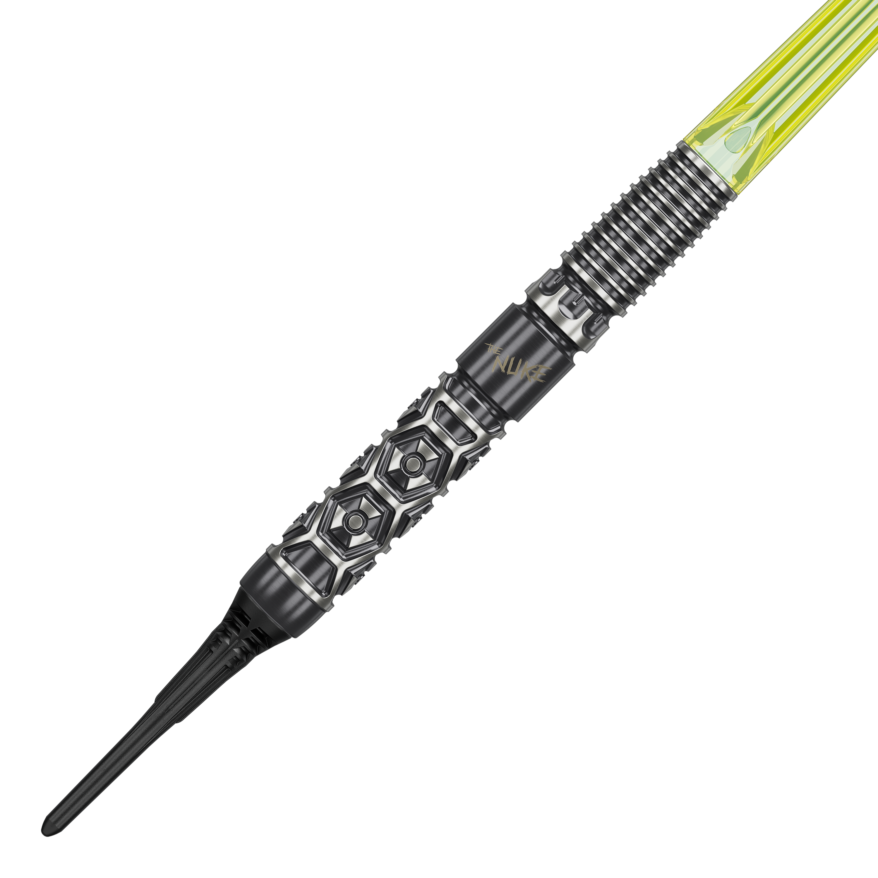 Target Luke Littler Nuke Fallout Softdarts - 19g Das Bild zeigt die Target Luke Littler Nuke Fallout Softdarts - 19g. Diese Darts sind für Softdart-Spieler geeignet und modern gestaltet.