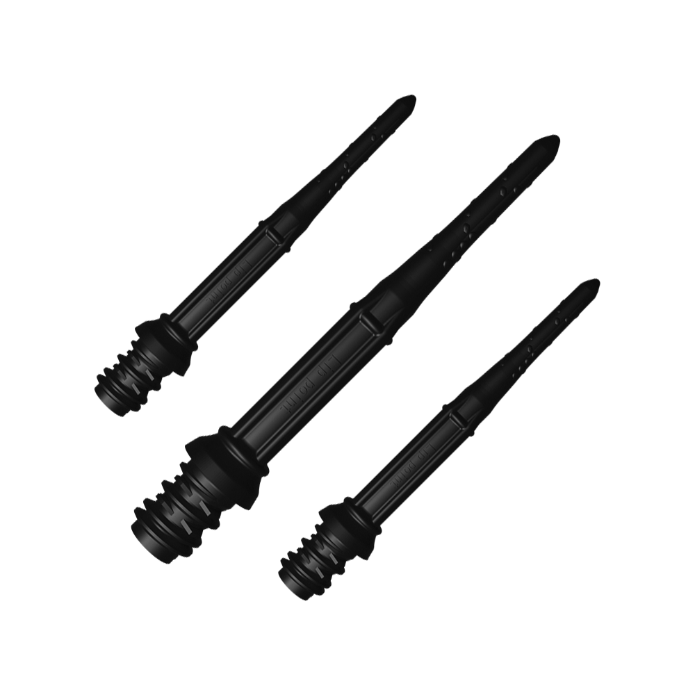 LIP42_L-Style_Premium_Lippoints_30_Softdartspitzen_30erPack_Schwarz_1 Das Bild zeigt drei schwarze L-Style Premium Lippoints mit einer Länge von 30 mm. Diese Spitzen sind Ersatzspitzen für Softdartpfeile und werden im 30er Pack angeboten.