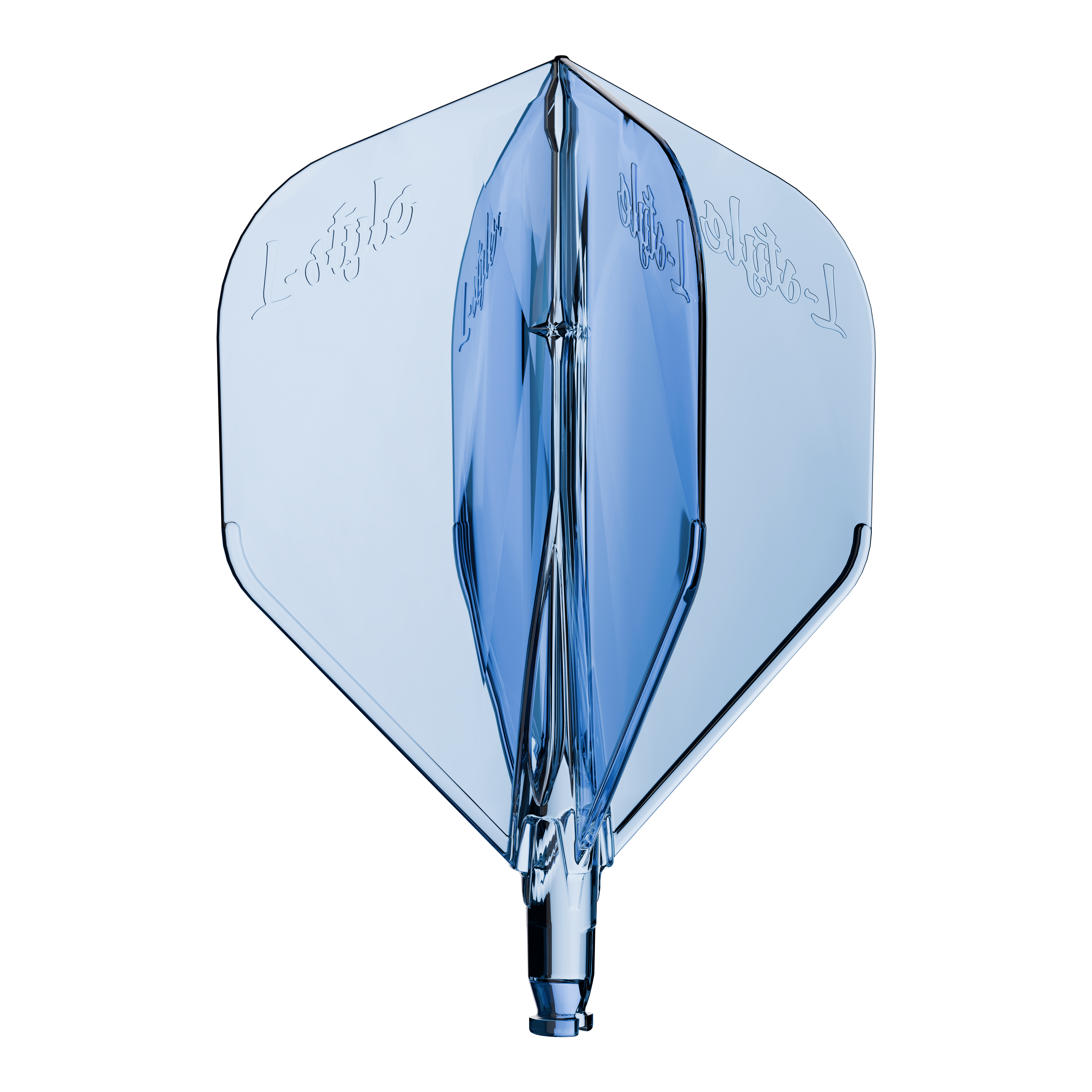 L-Style L-System L1 Ersatzflight Ein transparenter blauer Ersatzflight für Dartpfeile wird dargestellt. Die Struktur ist gleichmäßig.