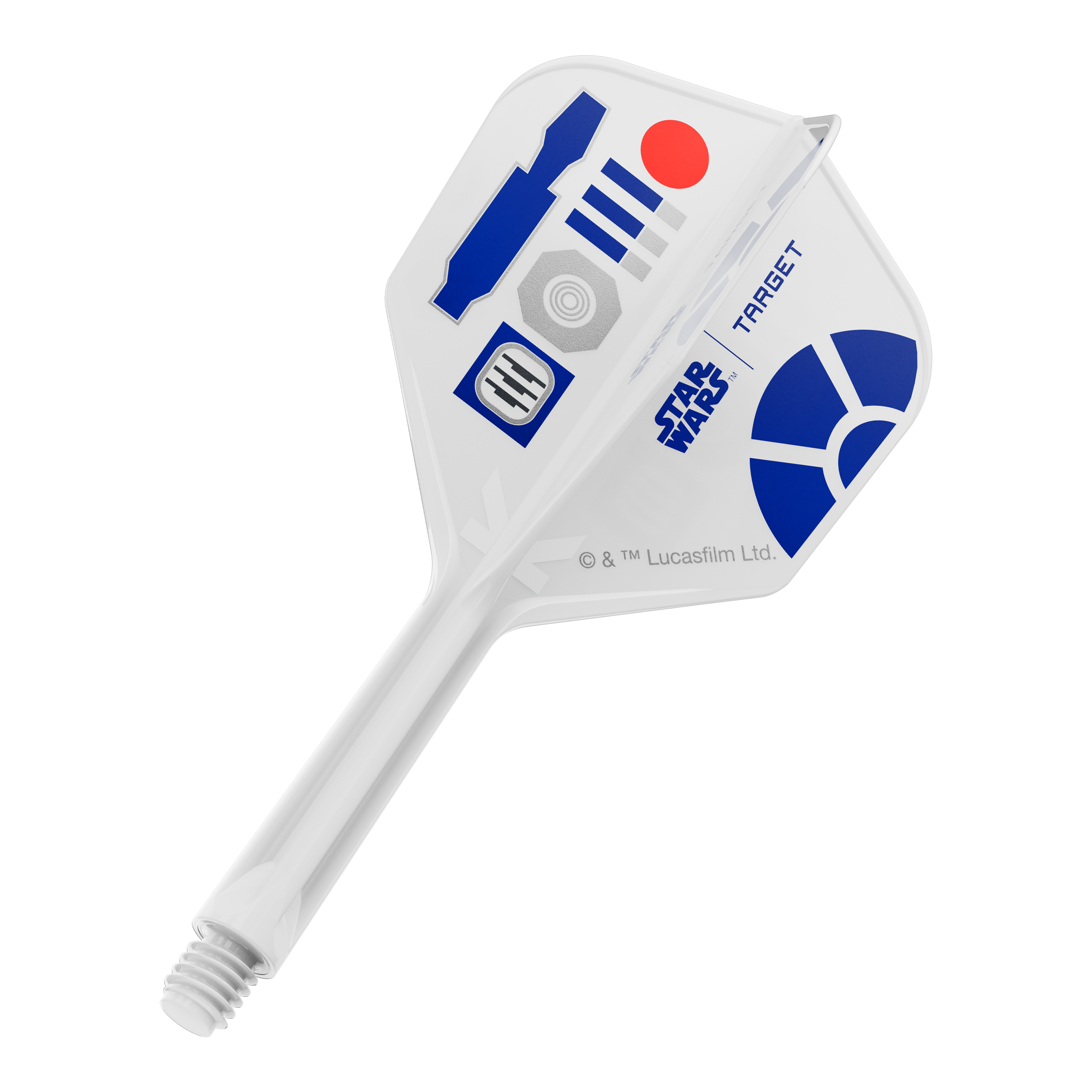 Dieses Bild zeigt ein Produkt mit dem Dateinamen 410511_Target_StarWars_KFlex_R2D2_No6_Flights_Intermediate_26mm_1. Es handelt sich vermutlich um einen Teil eines Star Wars Dart-Flights.
