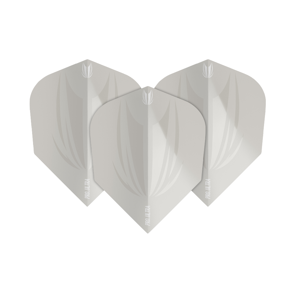 TG415_Target_ProUltra_ID_Grey_No6_Flights_1hxWGJLp2ktlHo Das Bild zeigt drei graue Dart-Flights des Modells "Target ProUltra ID Grey No6". Die Flights haben ein schlichtes, modernes Design mit einem dezenten Muster.