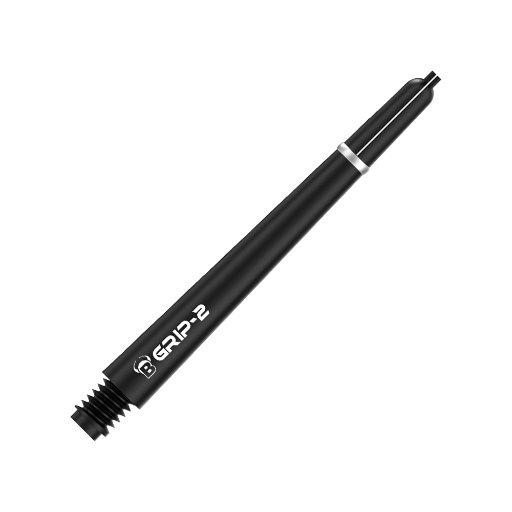 BS55051_Bulls_B-Grip-2_SL_Shafts_Schwarz_48mm_2 Das Bild zeigt den Bulls B-Grip-2 SL Shaft in Schwarz. Der Schaft ist schlank, schwarz und hat eine weiße Schrift mit dem Produktnamen.