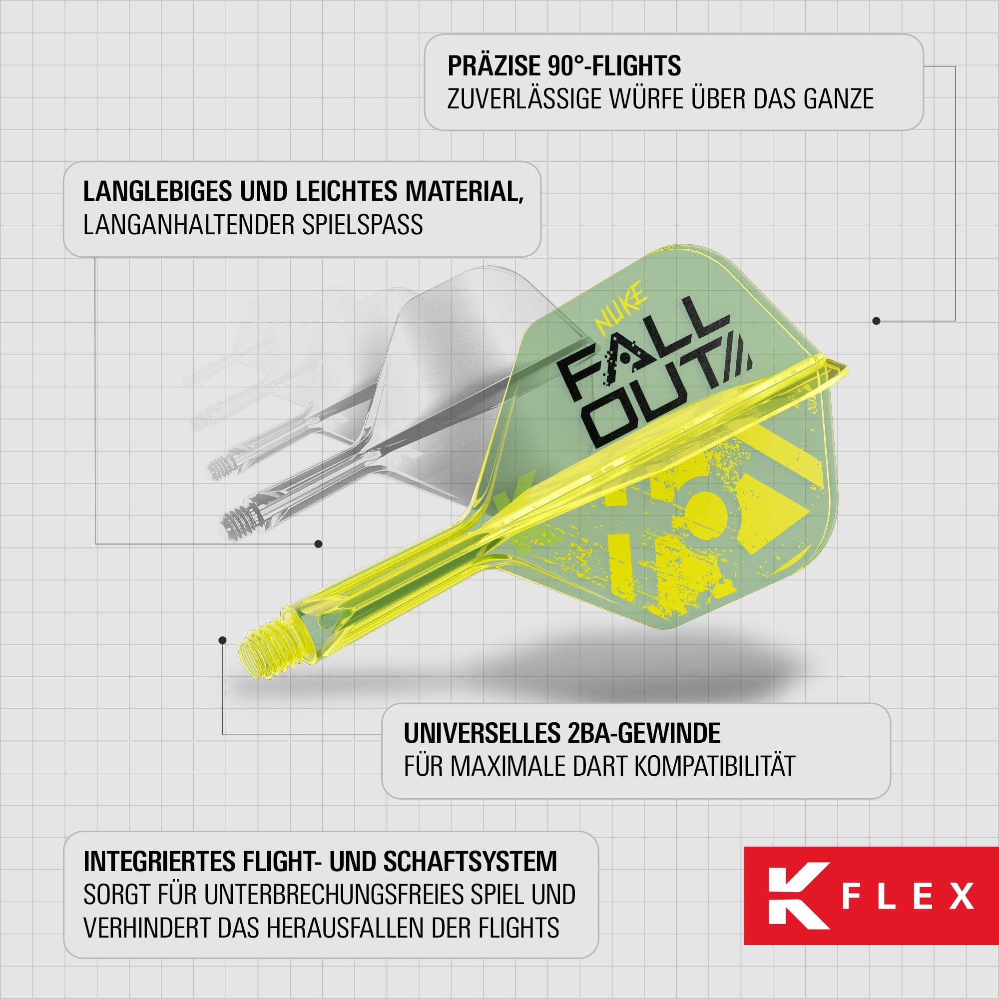 Die Abbildung zeigt Target K-Flex Luke Littler Fallout No6 Flights. Sie sind Teil einer Dartpfeil-Ausrüstung.