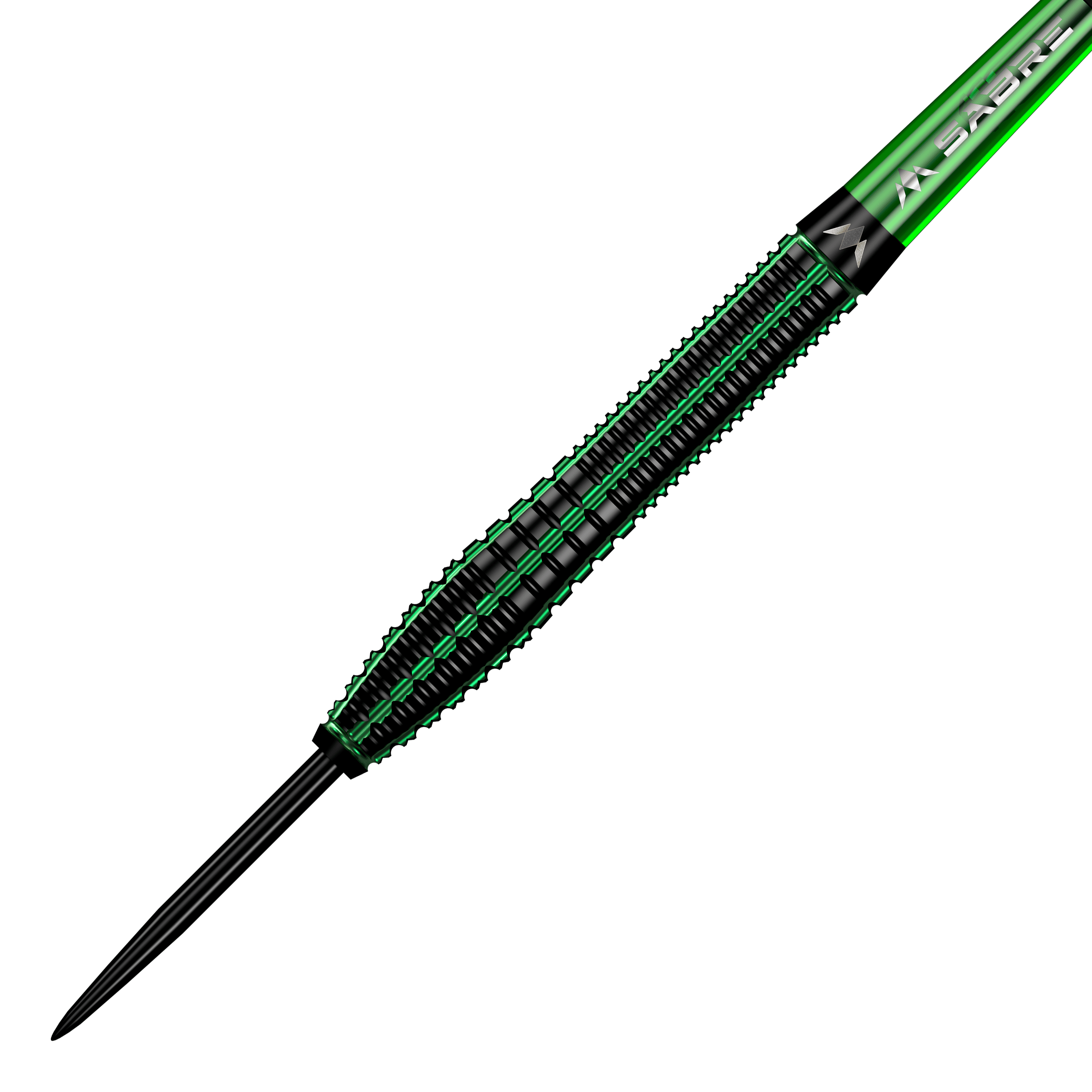 Mission Venom Steeldarts Das Bild zeigt einen Mission Venom Steeldart mit einem schwarzen und grünen Design. Der Dartpfeil hat eine schlanke Form und auffällige grüne Akzente entlang des Schafts.