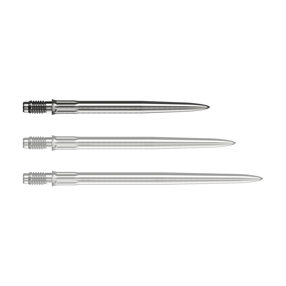 Mission R2.5 Rapid Point SM1 Dartspitzen - Silber Eine silberne Dartspitze liegt vor weißem Hintergrund. Die Spitze ist eine Mission R25 Rapid Point SM1 mit einer Länge von 30mm.